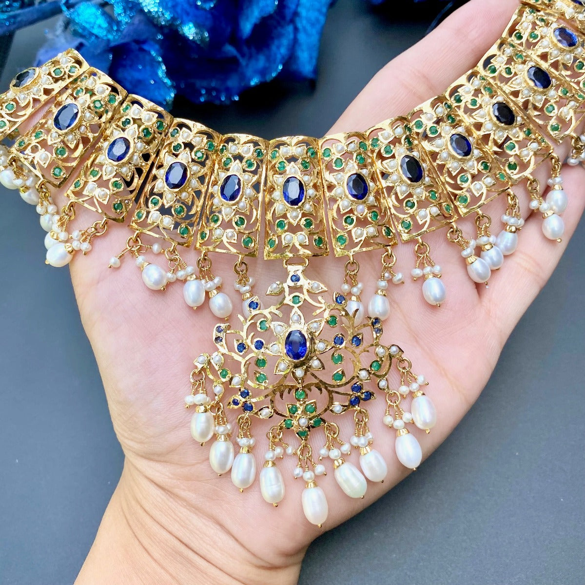 bridal pakistani blue sapphire necklace