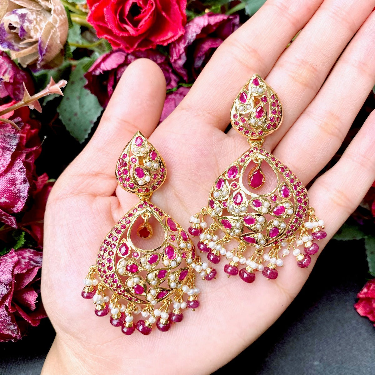ruby red jadau chandbalis