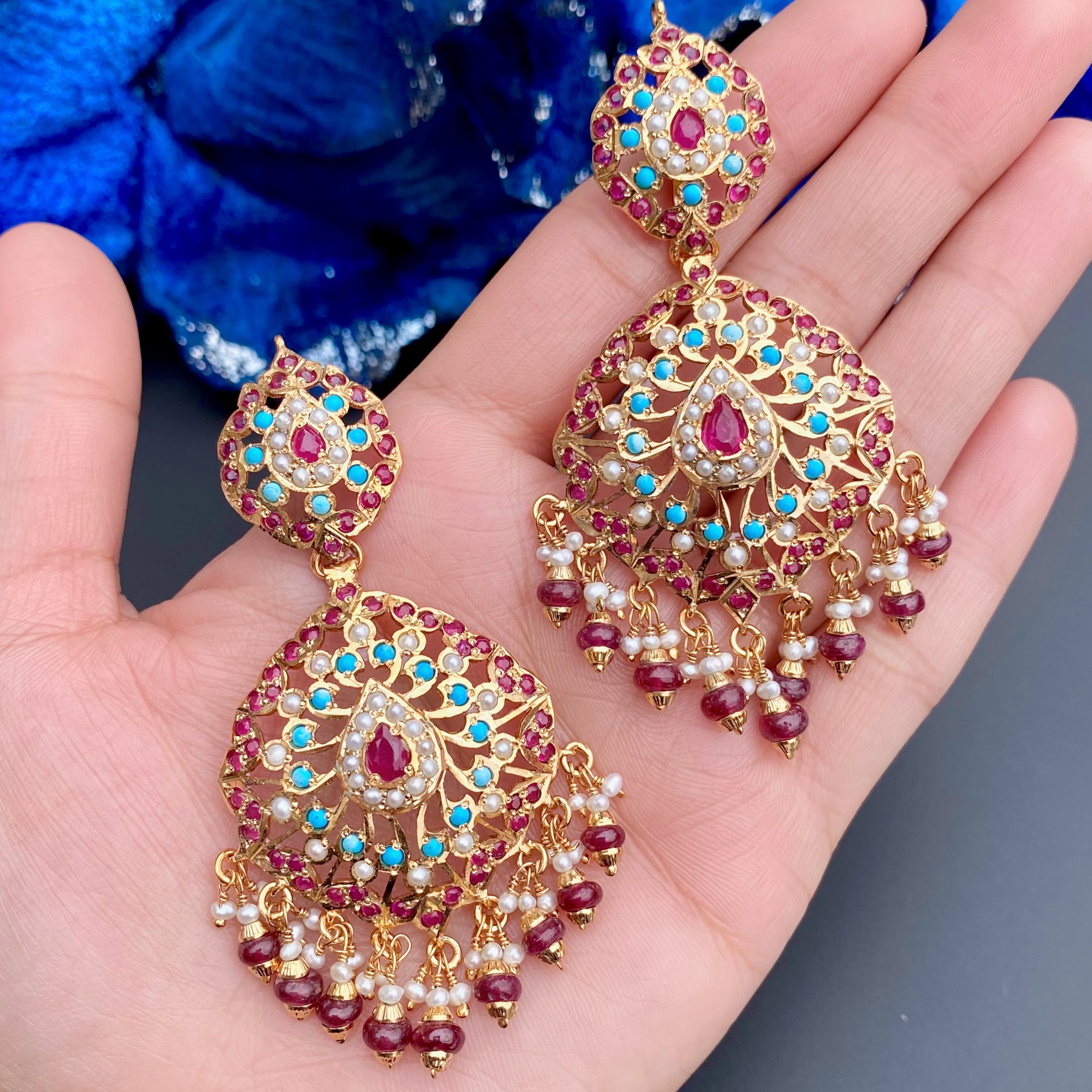 Ruby Turquoise Earrings | Classic Jadau Earrings | Handcrafted Jewellery | ER 478