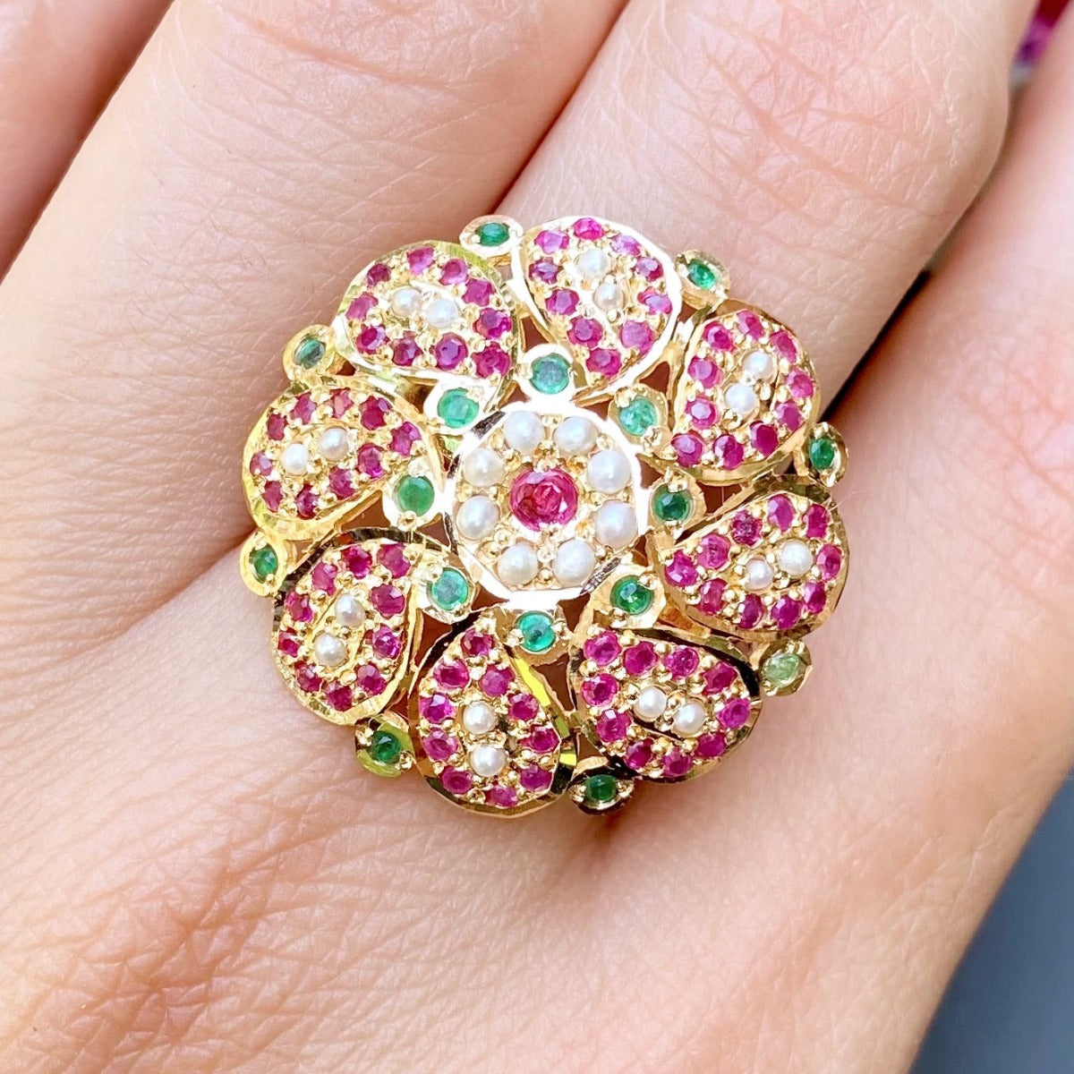 punjabi jadau ring in 22ct gold