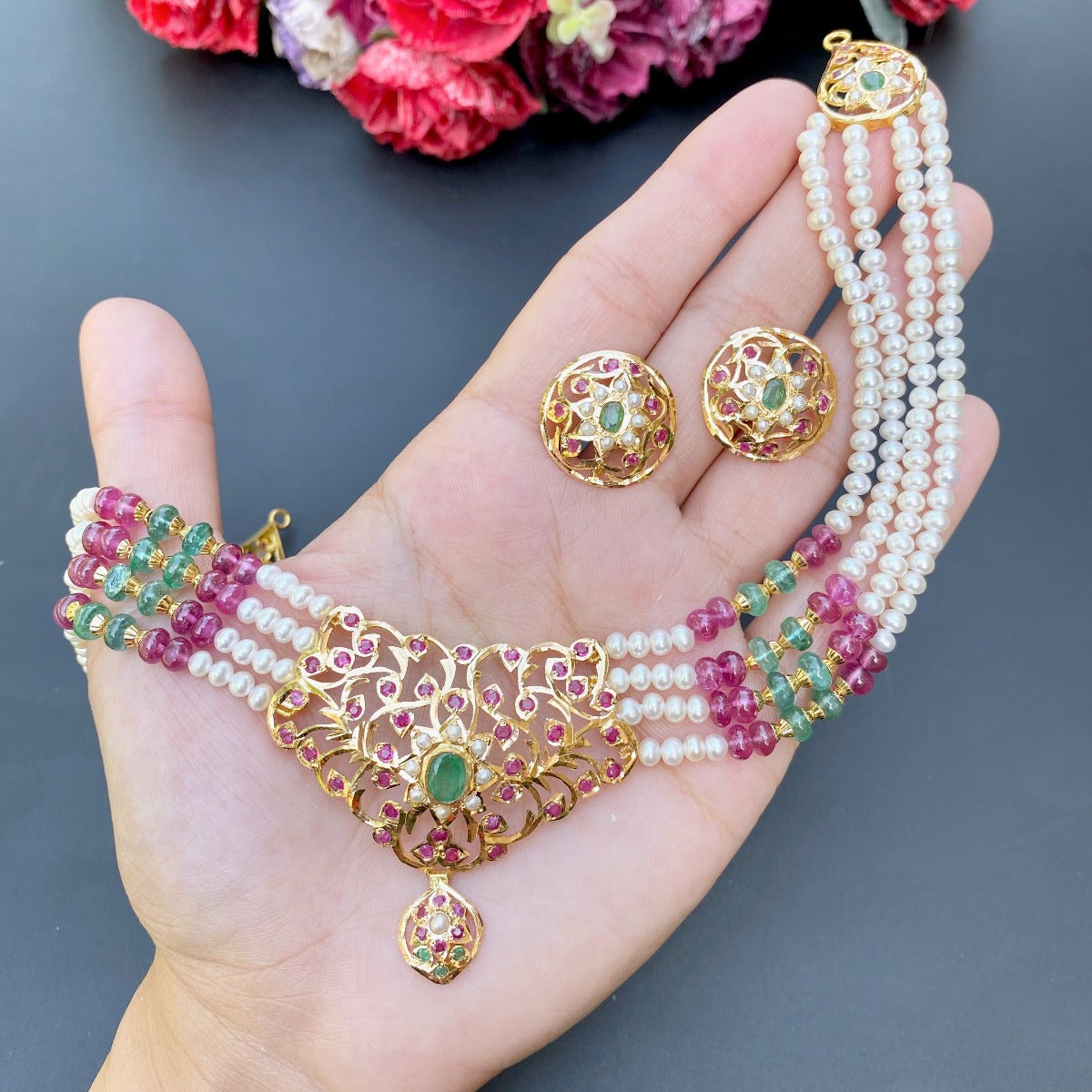 ruby emerald gold choker usa