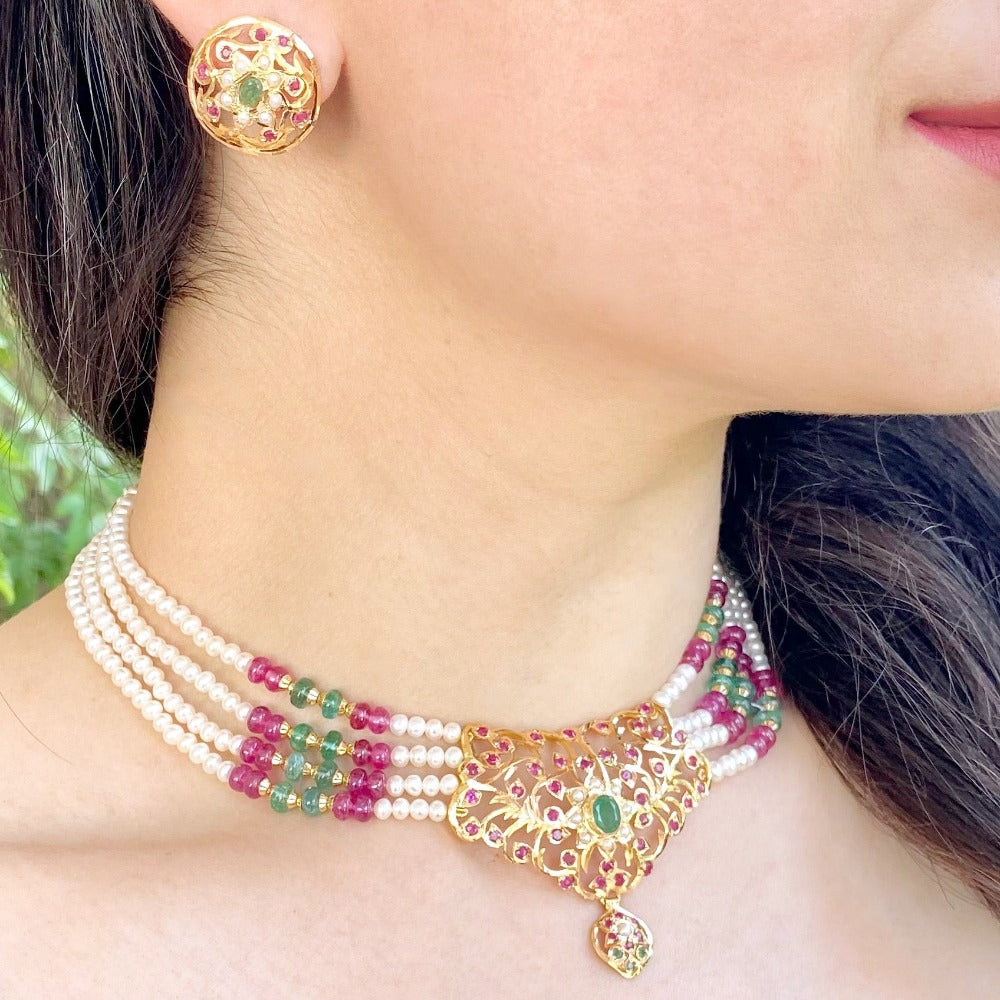 ruby emerald gold choker usa