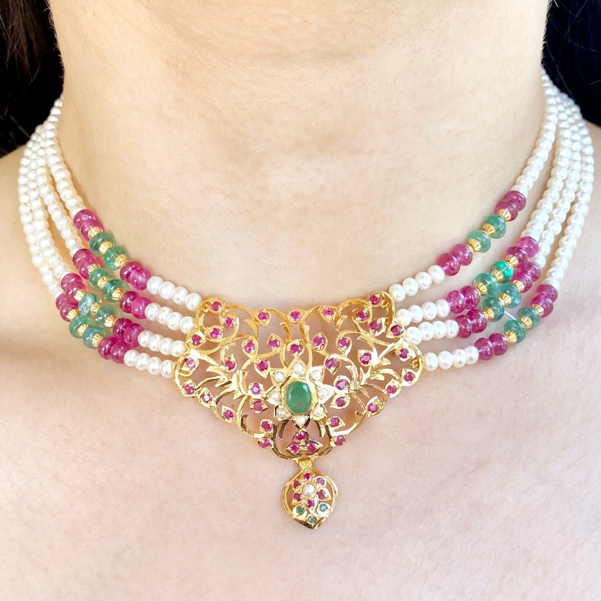 ruby emerald gold choker usa