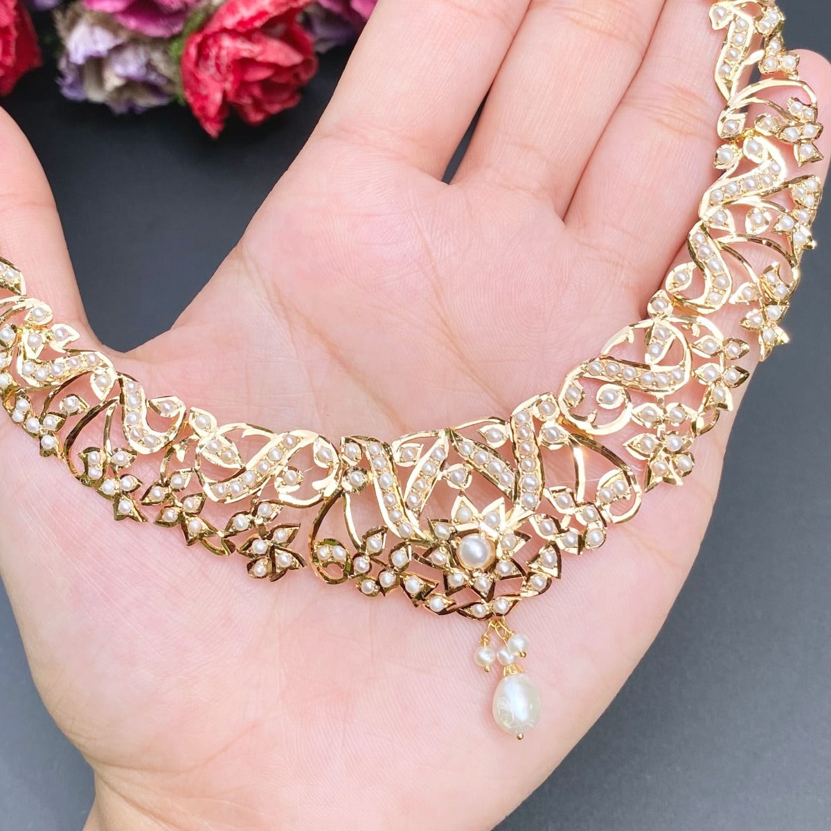 Pearl Necklace Gold | Edwardian Era Jewelry Inspired | Solid 22k Gold
