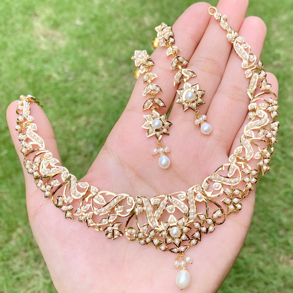 Pearl Necklace Gold | Edwardian Era Jewelry Inspired | Solid 22k Gold