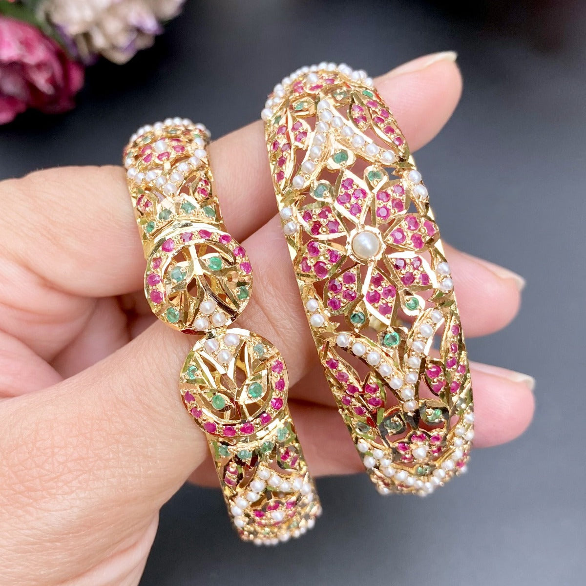 Indian taper kada on silver with gold plating