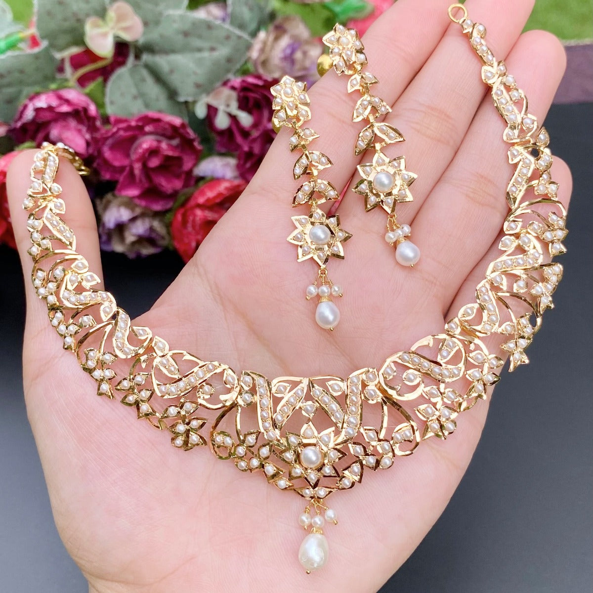 Pearl Necklace Gold | Edwardian Era Jewelry Inspired | Solid 22k Gold