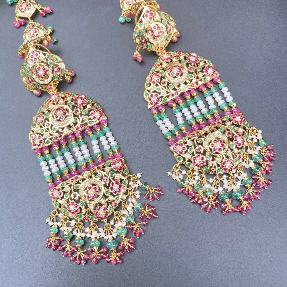 statement Hyderabadi jhoomer earrings in gold