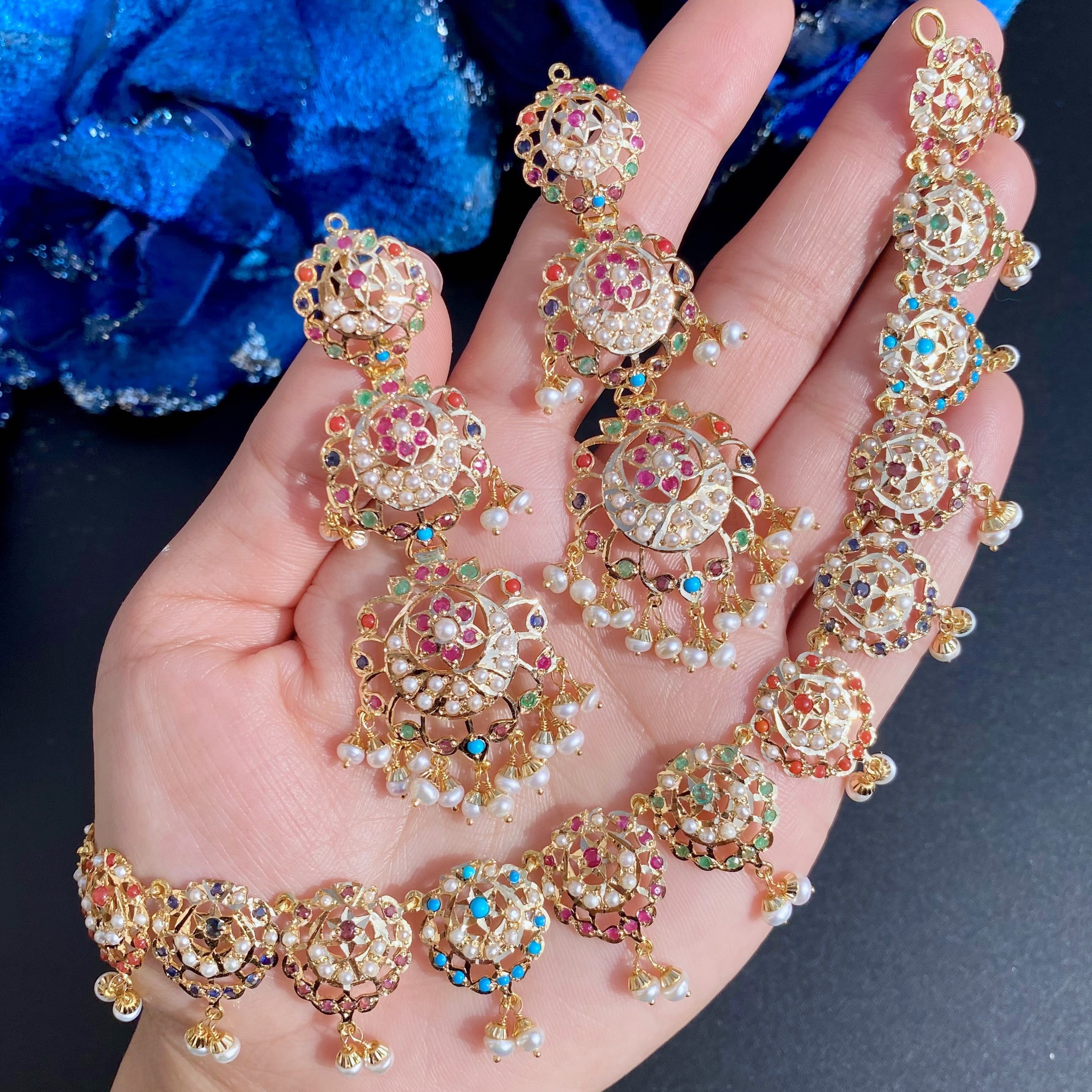 navratna necklace earrings set