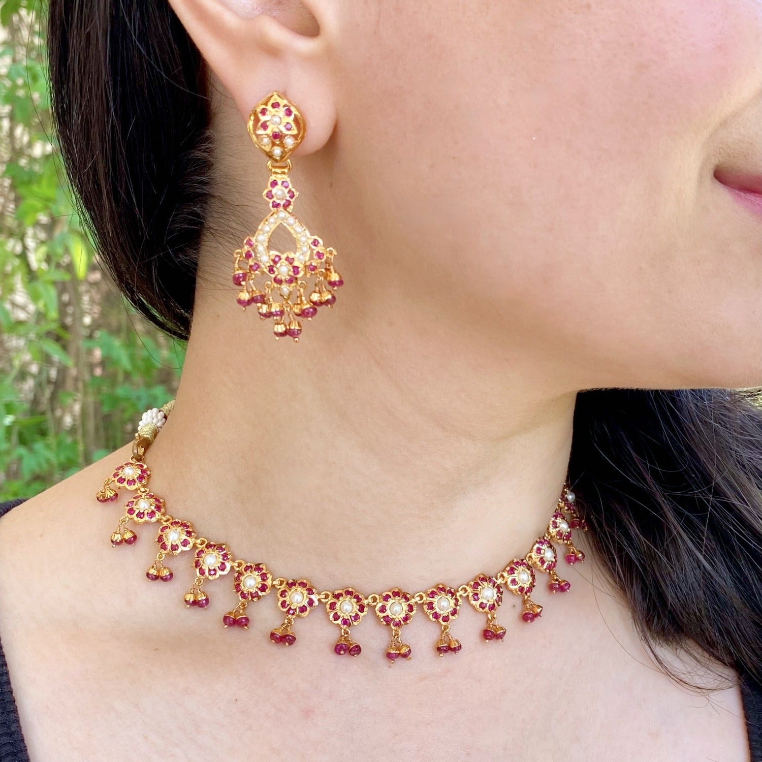 floral indian ruby necklace