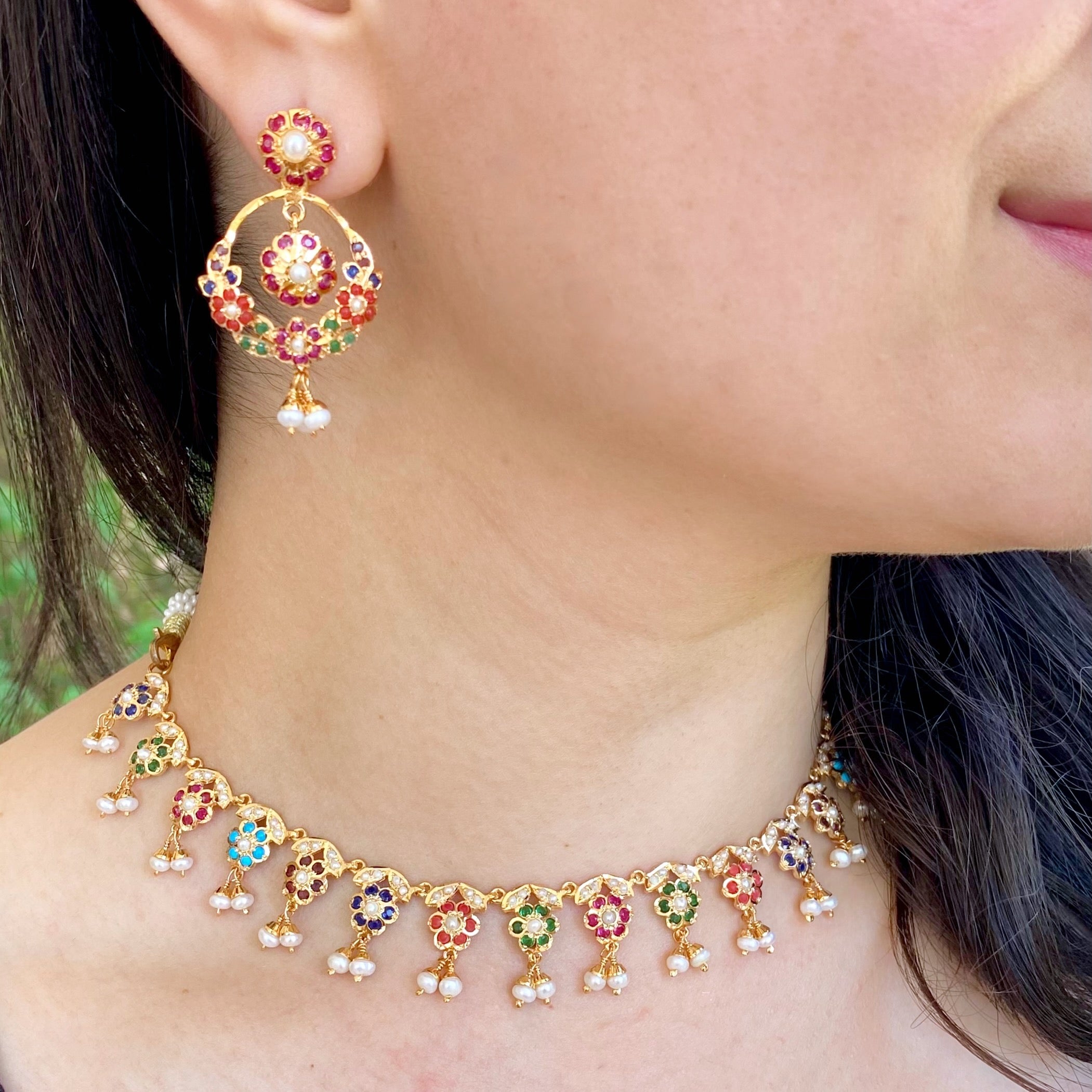 dainty navaratna necklace set
