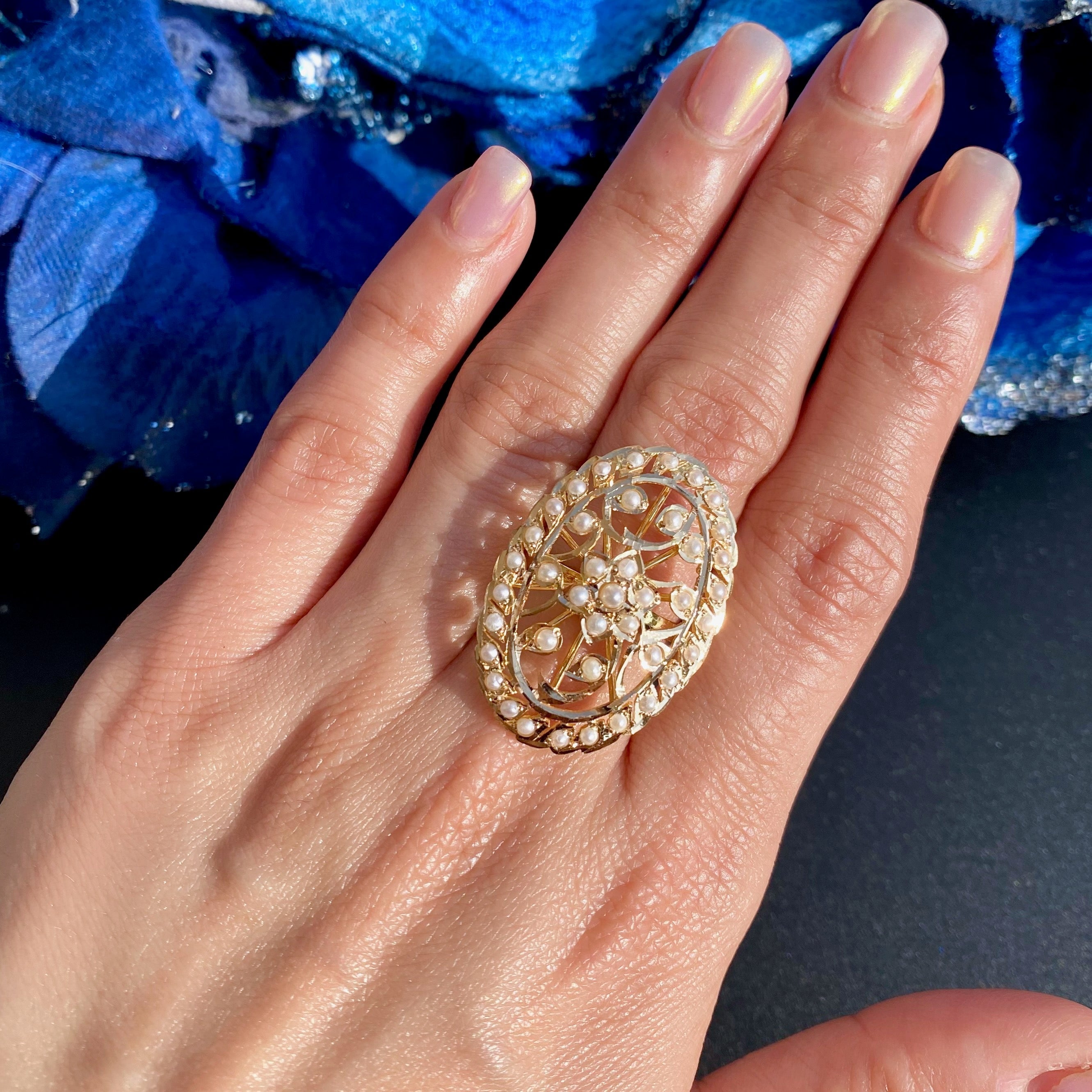 edwardian gold ring pearls