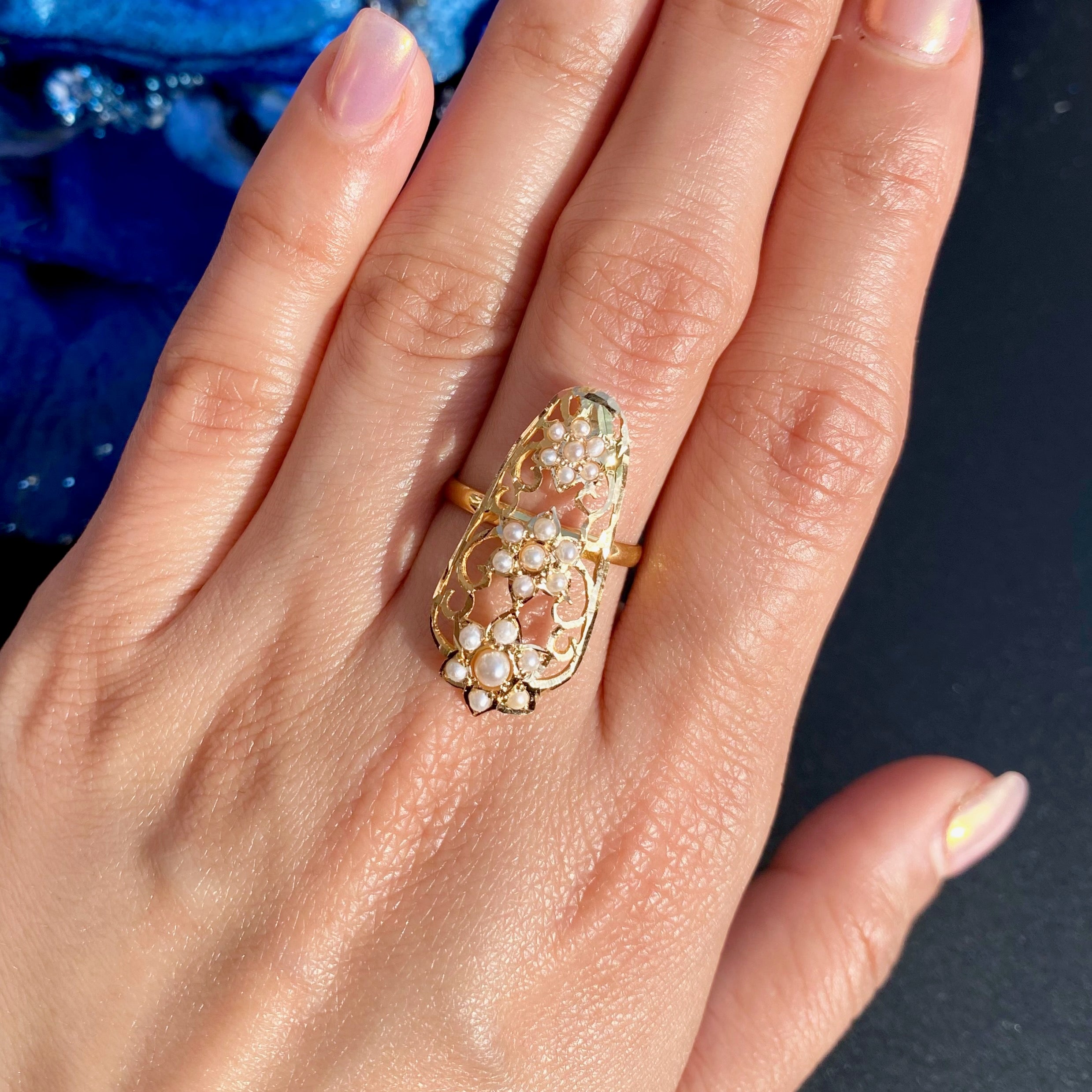 indo western pearl ring on gold