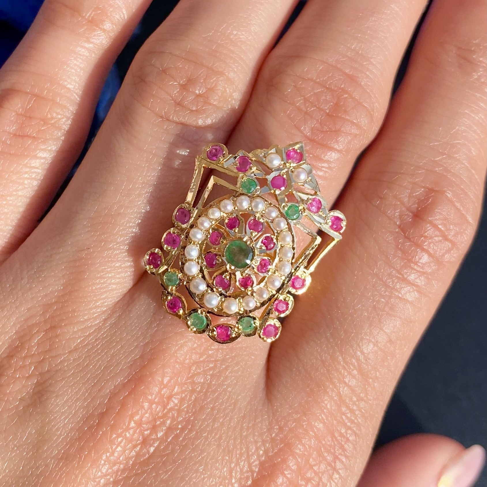 gold ring ruby emerald