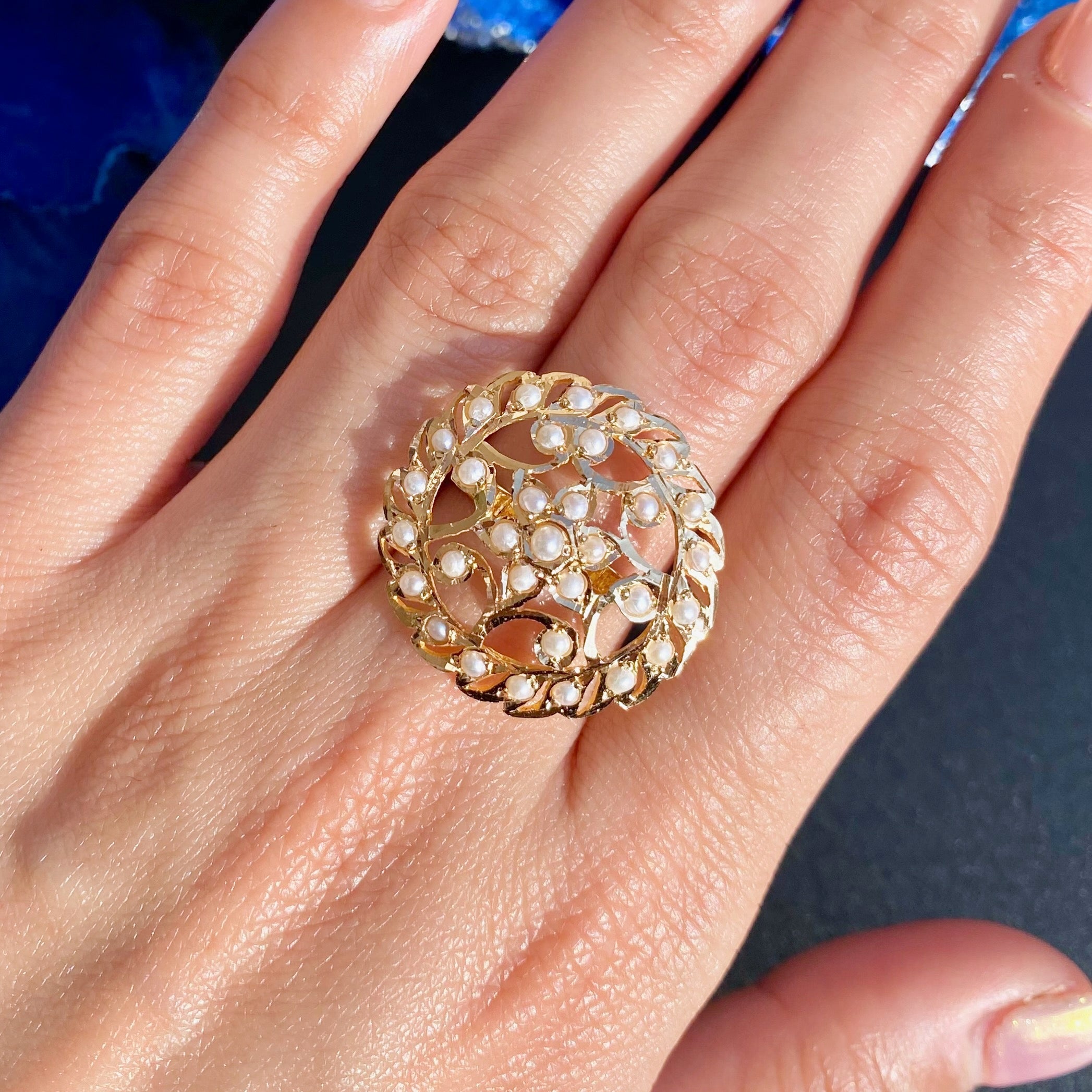 light weight womens pearl ring gold