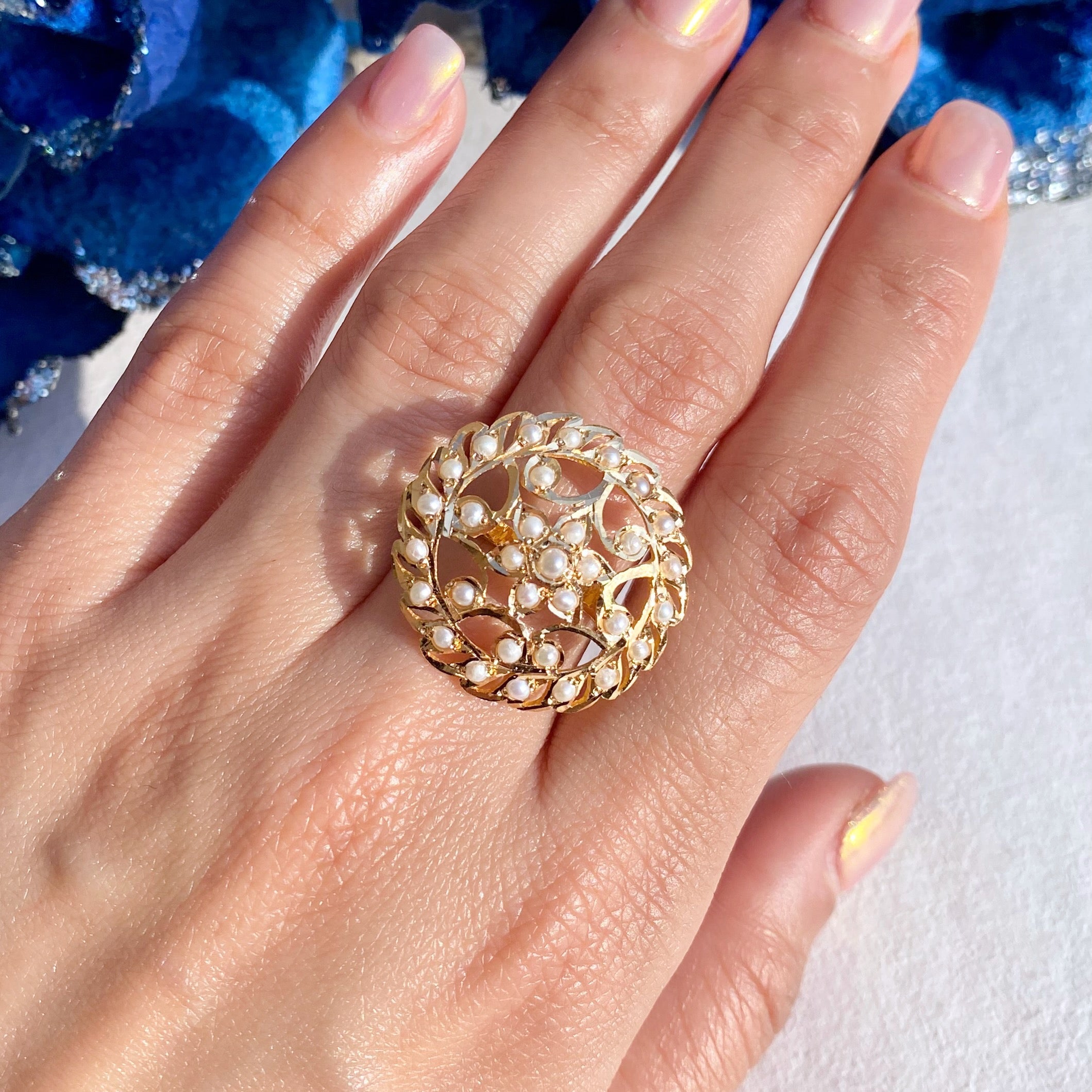 light weight womens pearl ring gold