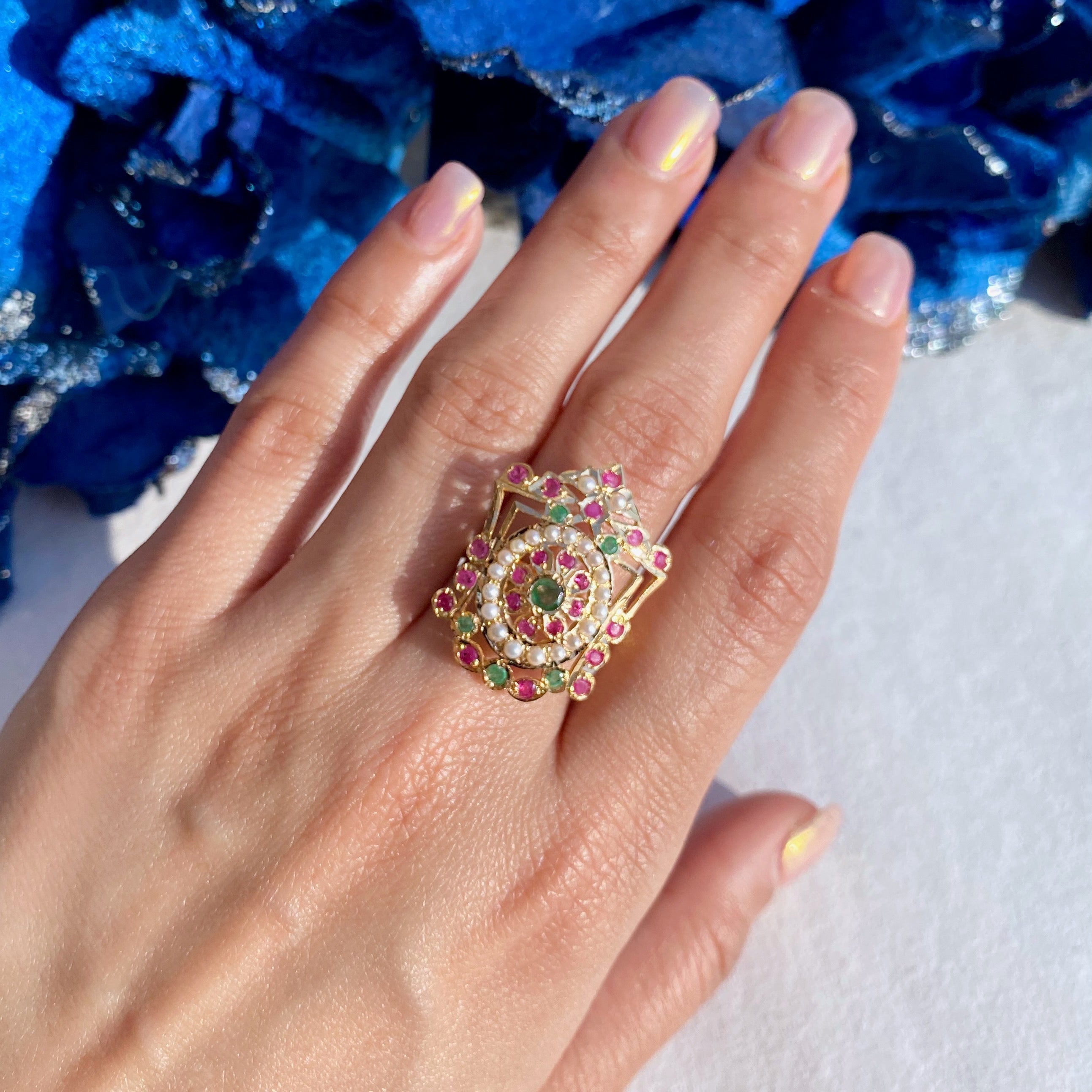 gold ring ruby emerald