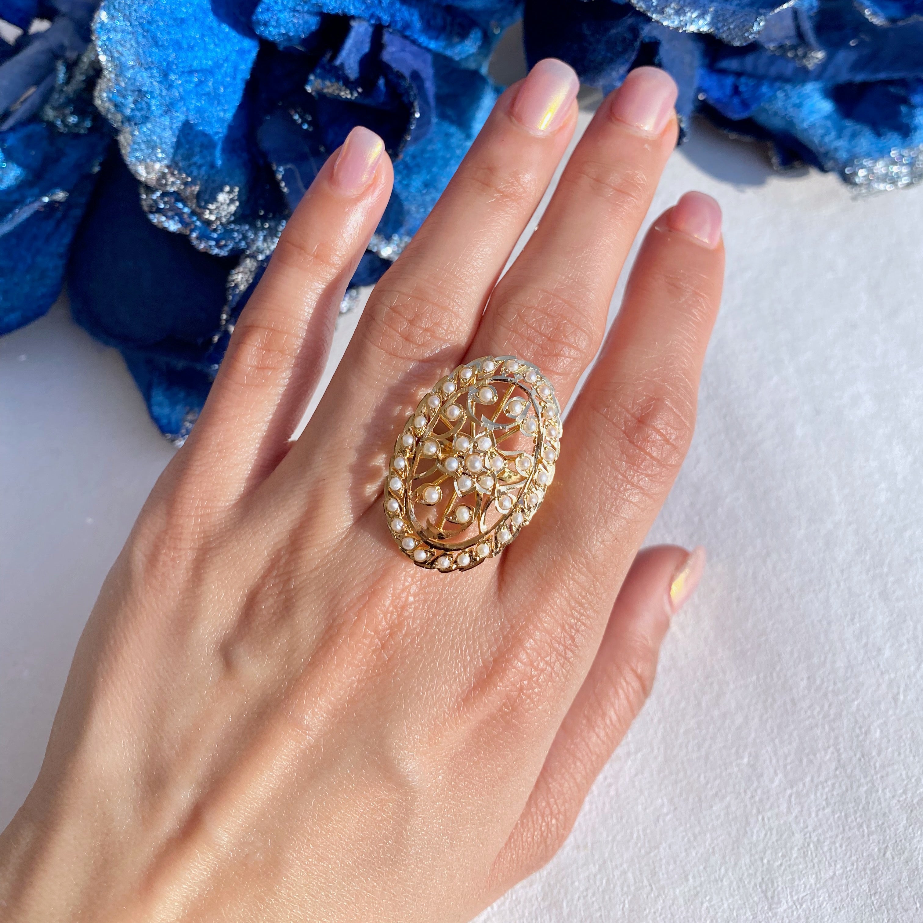 edwardian gold ring pearls