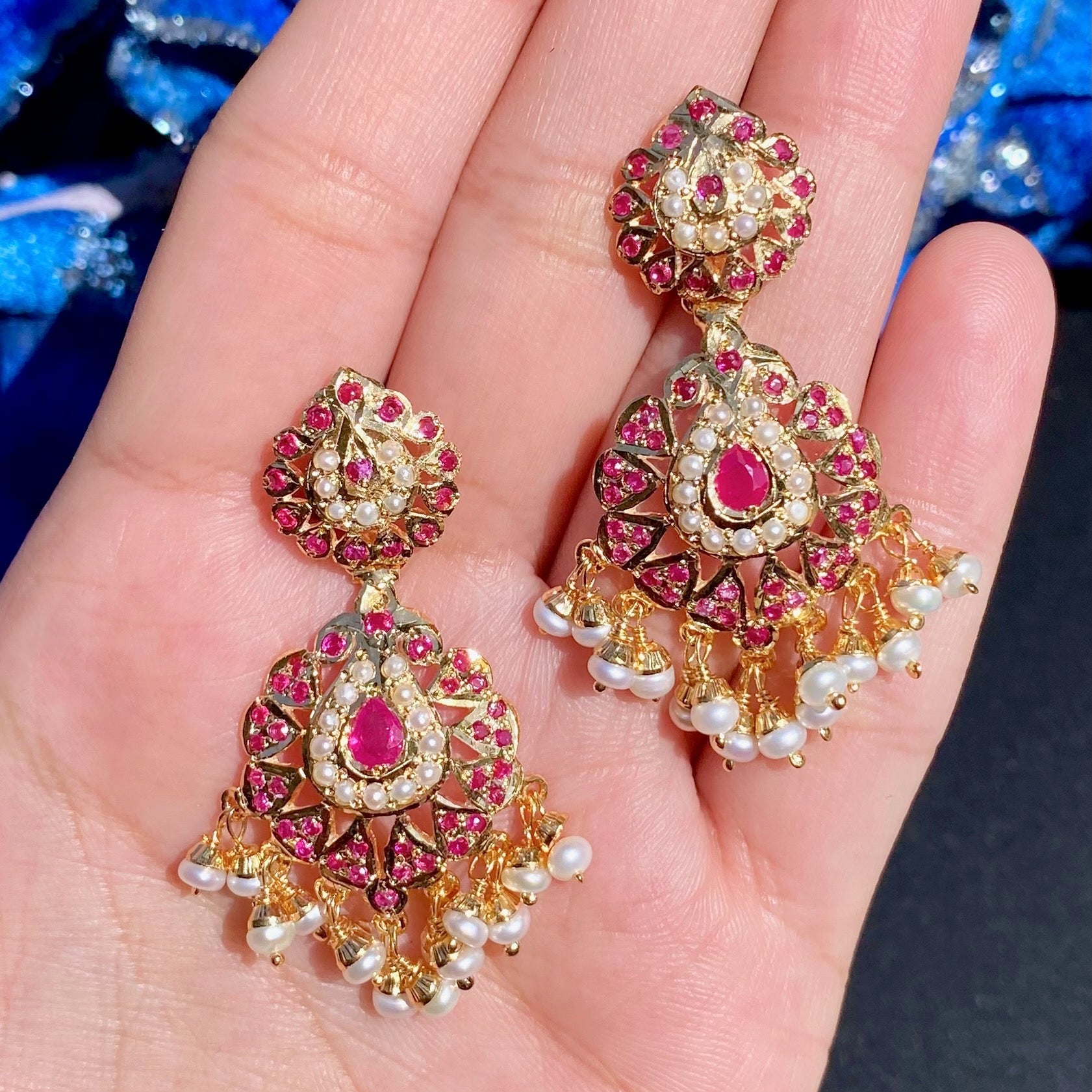 jadau earrings ruby pearls