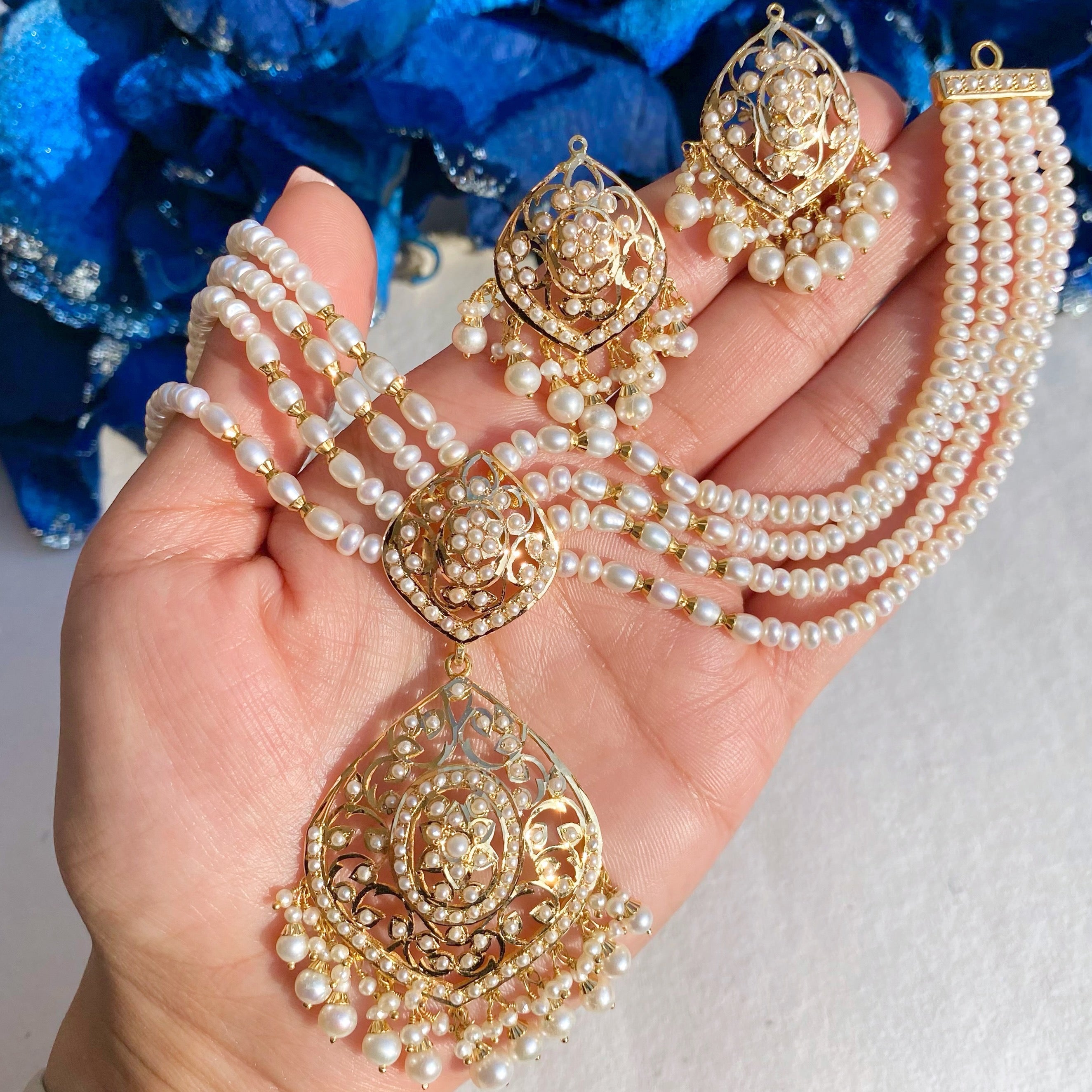 gold pearl choker set