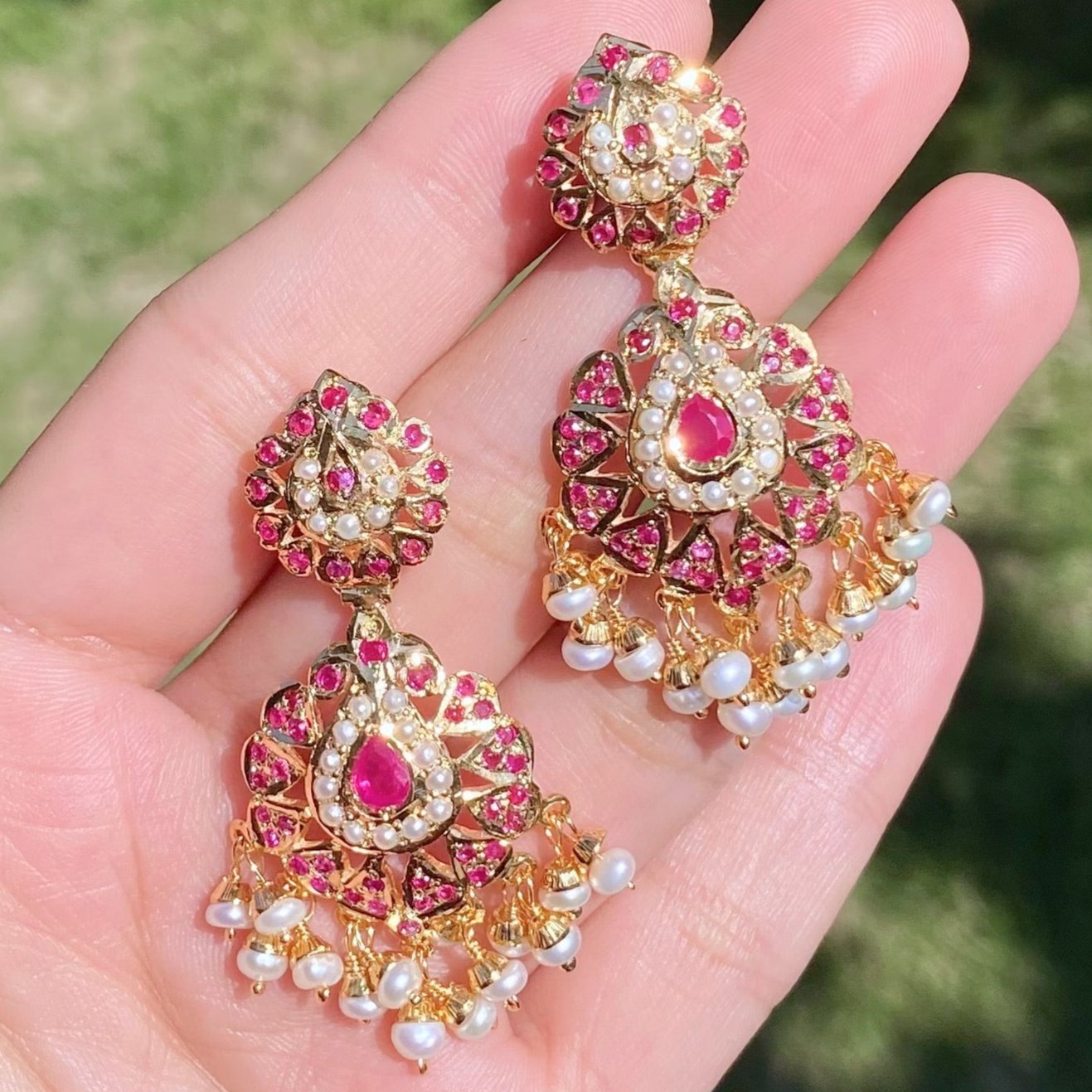 jadau earrings ruby pearls