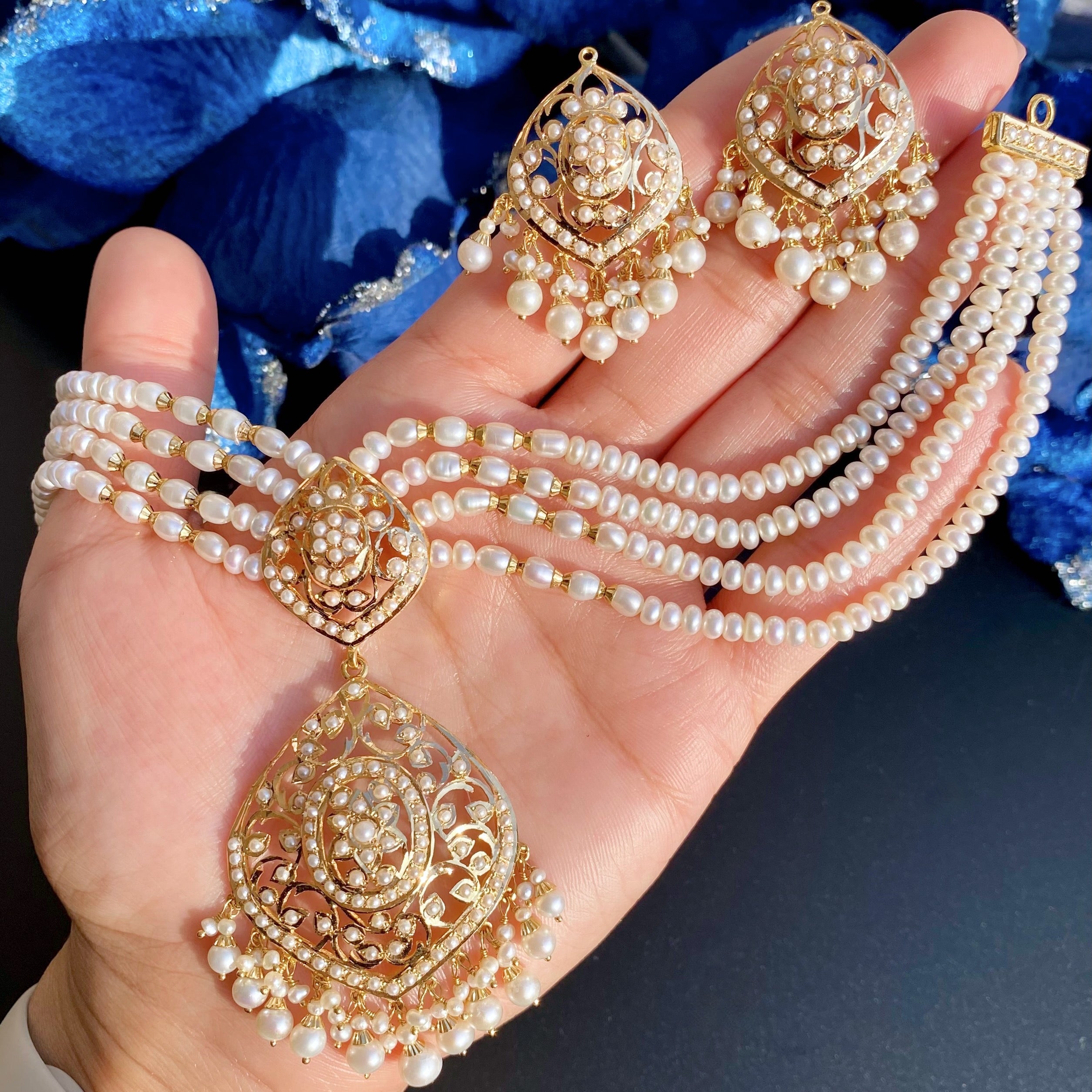 gold pearl choker set