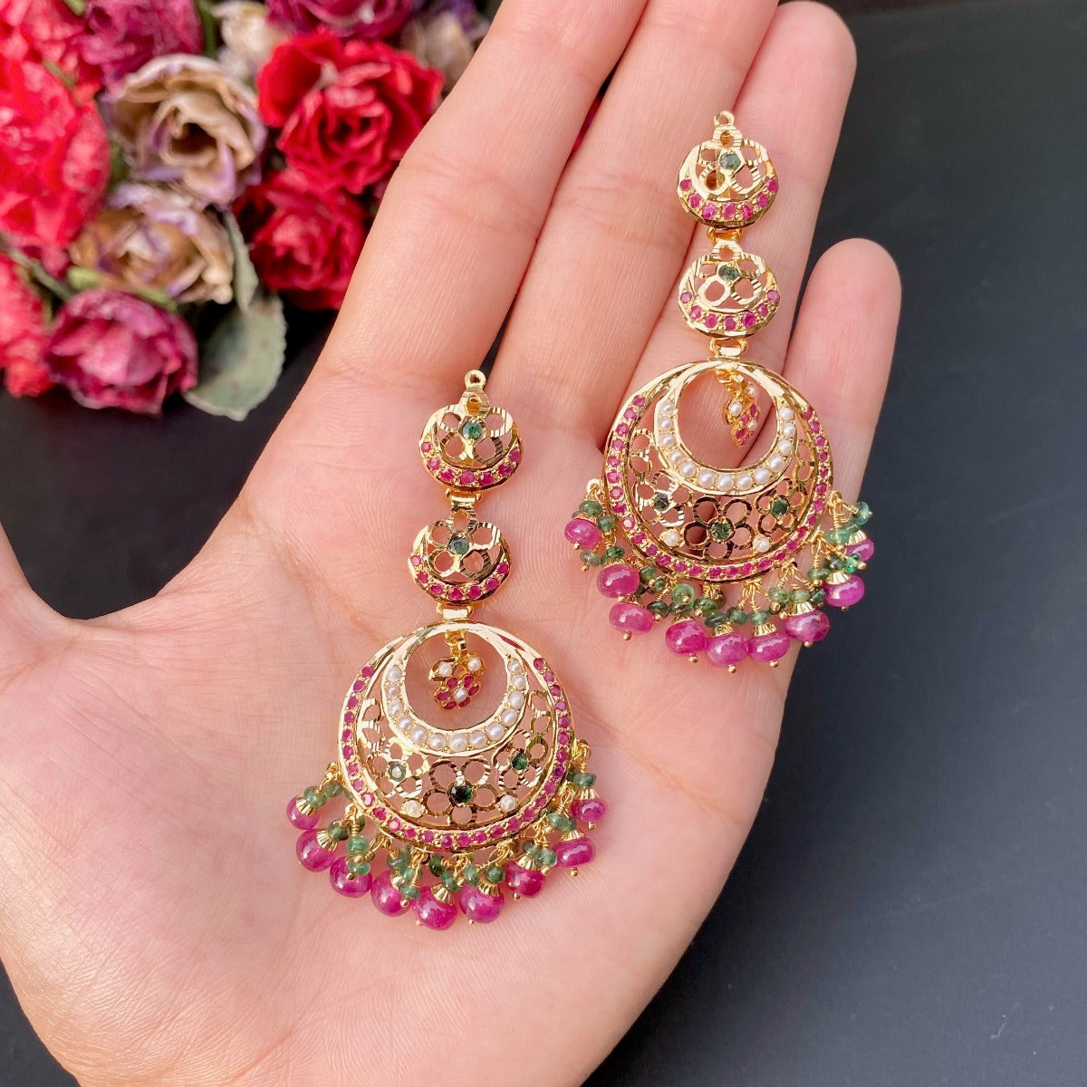 multicoloured jadau necklace set 22k gold