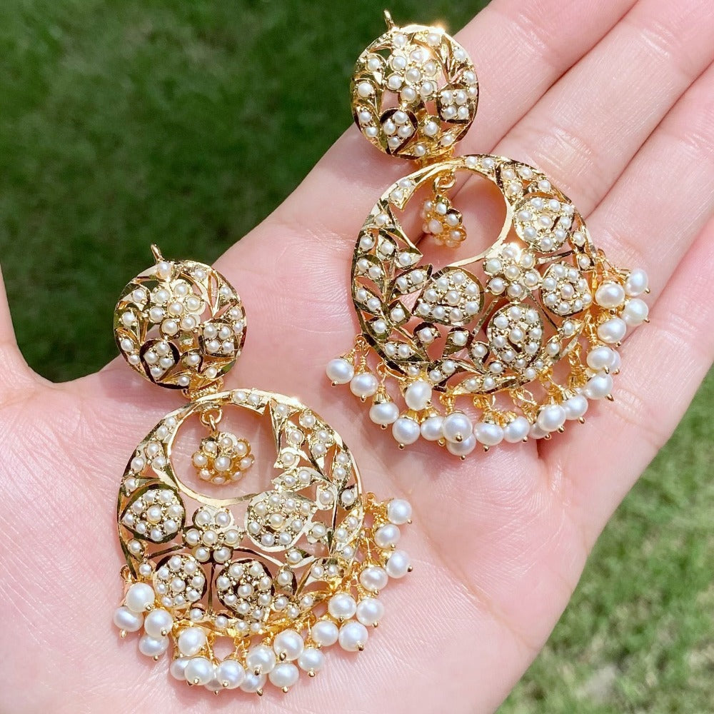 pearl chandbali with gold plating on silver
