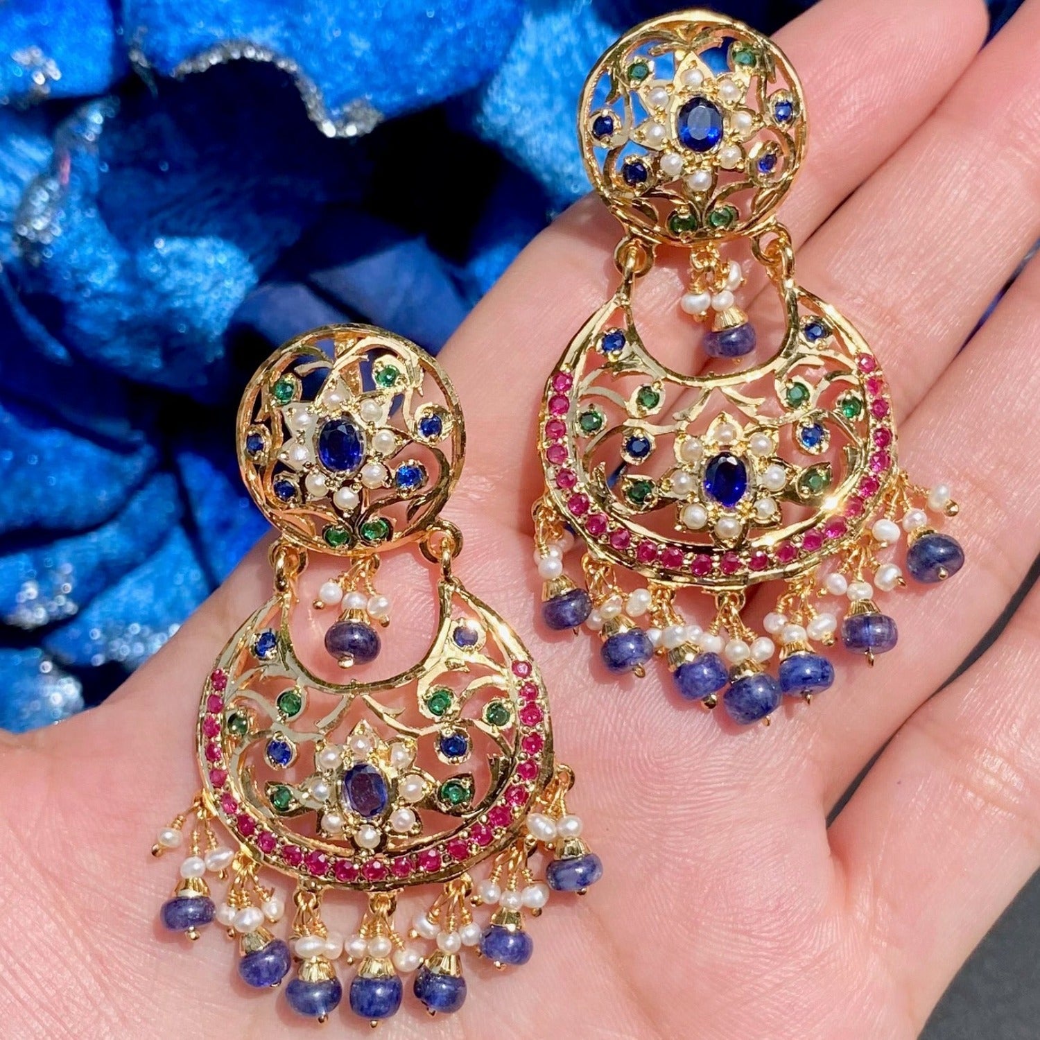 karachi necklace set with neelam blue sapphire stones