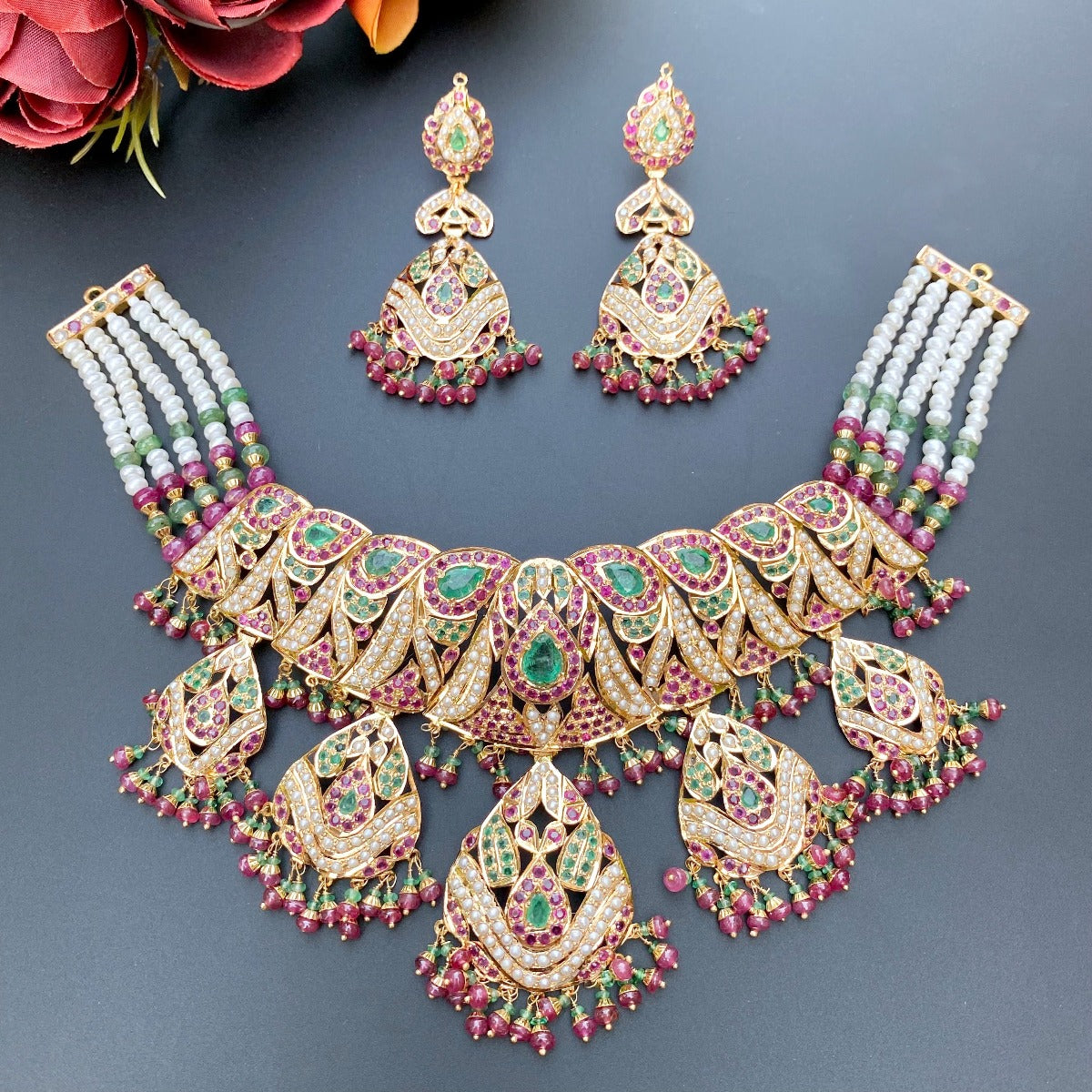 multicoloured bridal pakistani set in 22ct gold