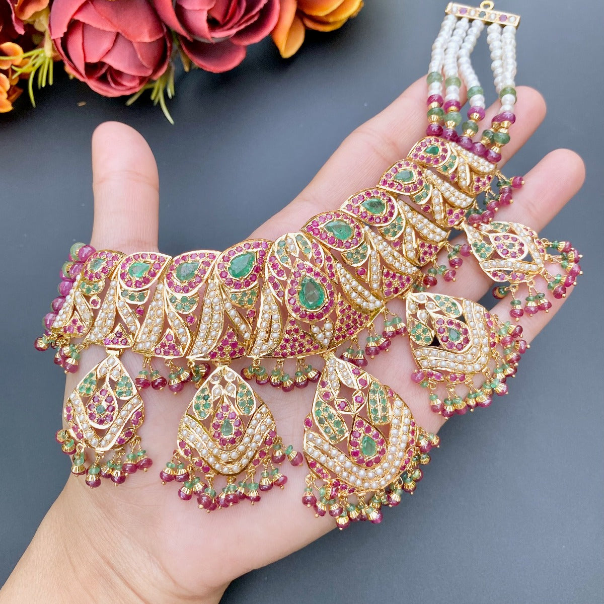 multicoloured bridal pakistani set in 22ct gold