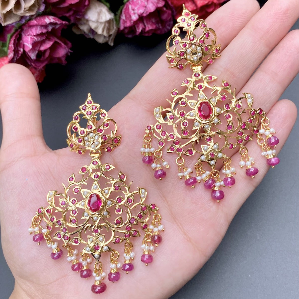 ruby red bridal necklace set