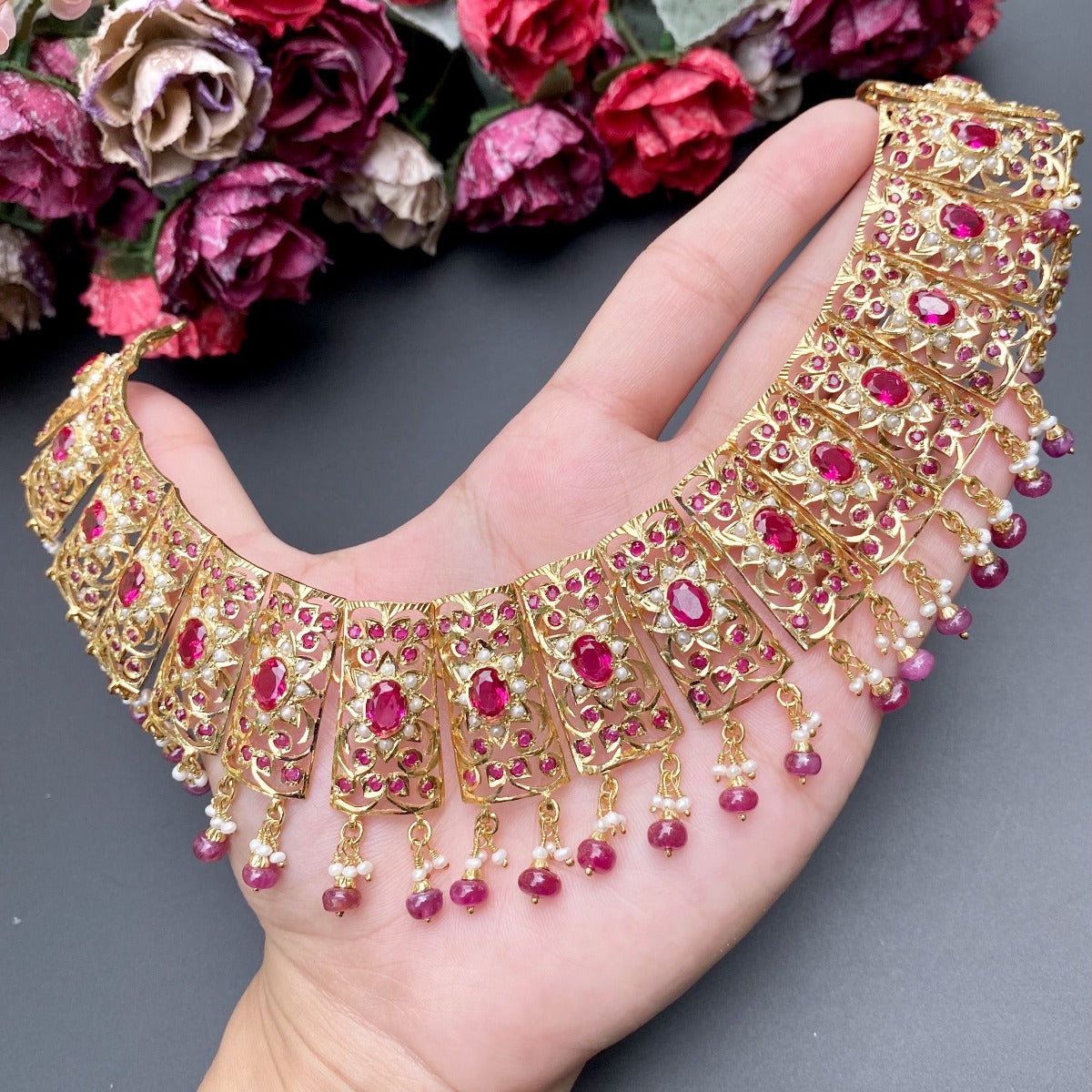 ruby red bridal necklace set