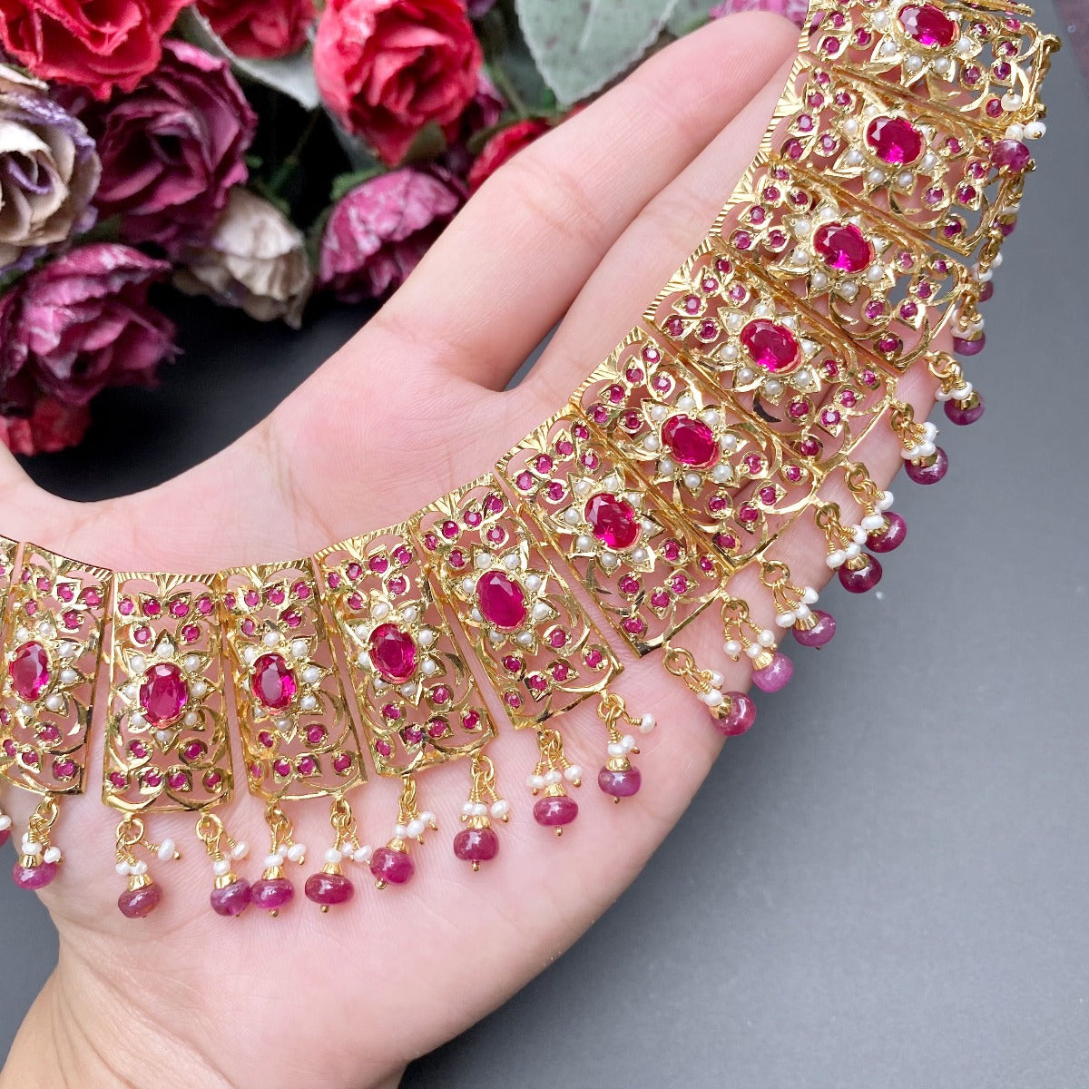 ruby red bridal necklace set