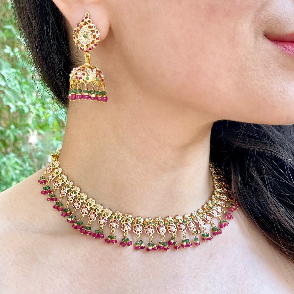 delicate necklace with jhumkis gold