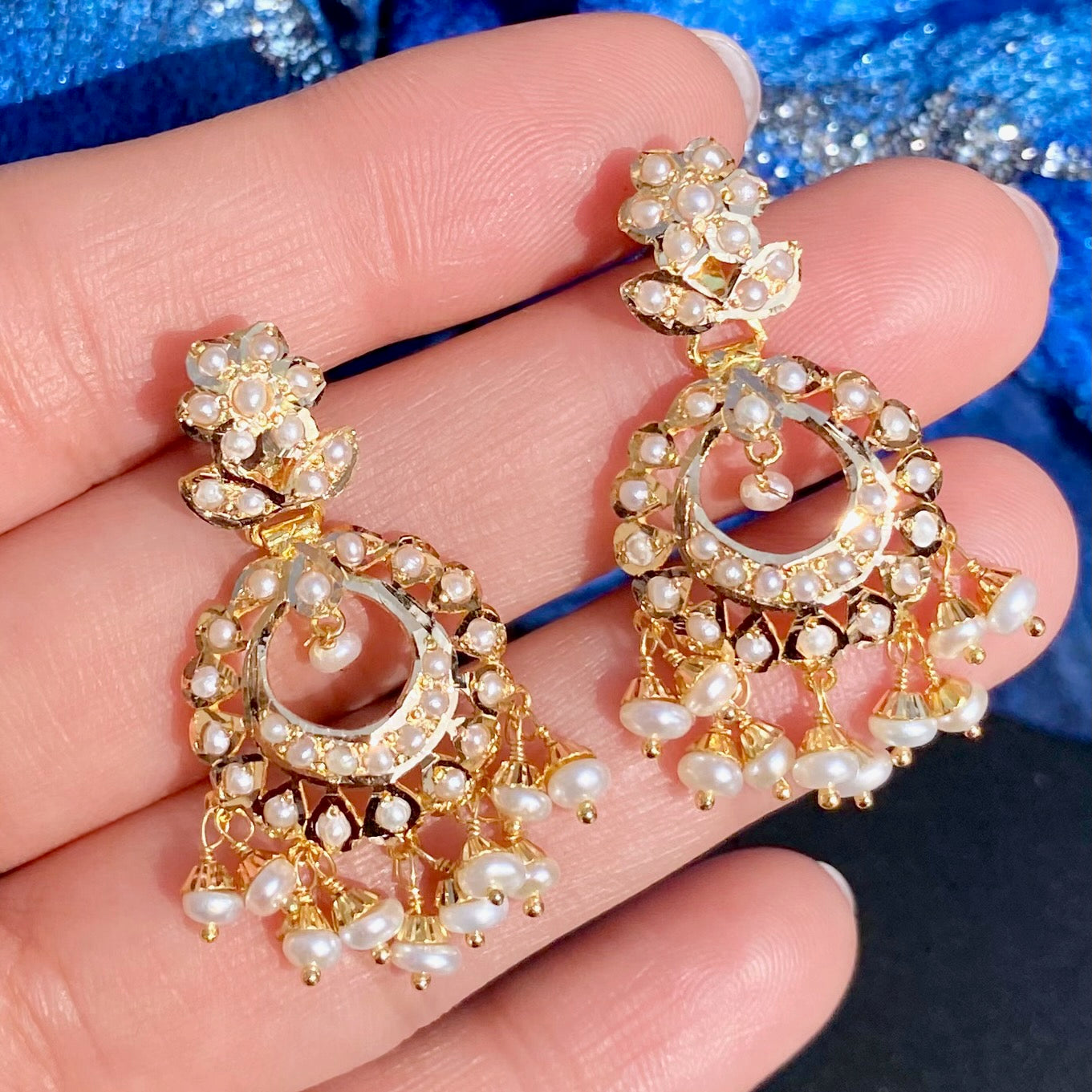 small pearl chandbali earrings gold