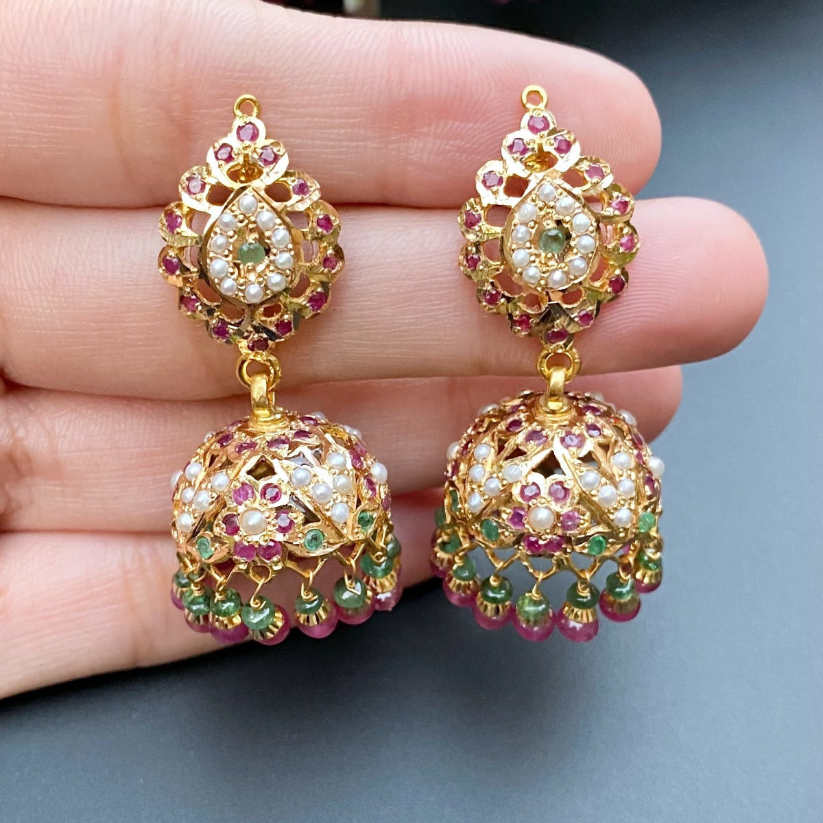 delicate necklace with jhumkis gold