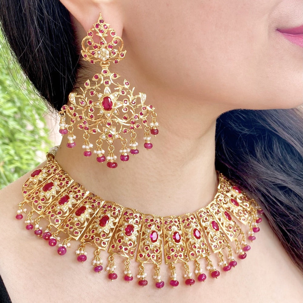 ruby red bridal necklace set