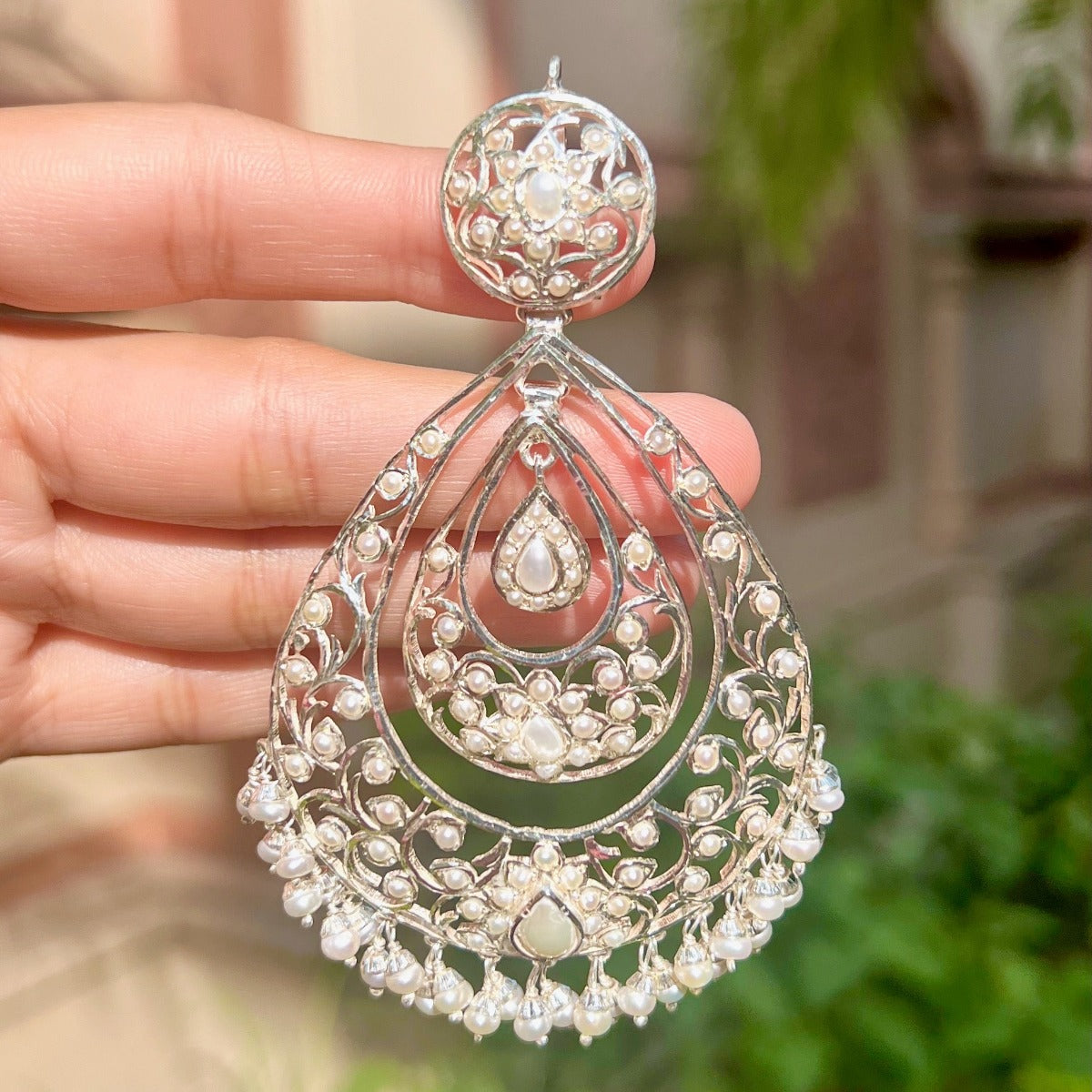 Edwardian Victorian Style Pearl and Silver Earrings