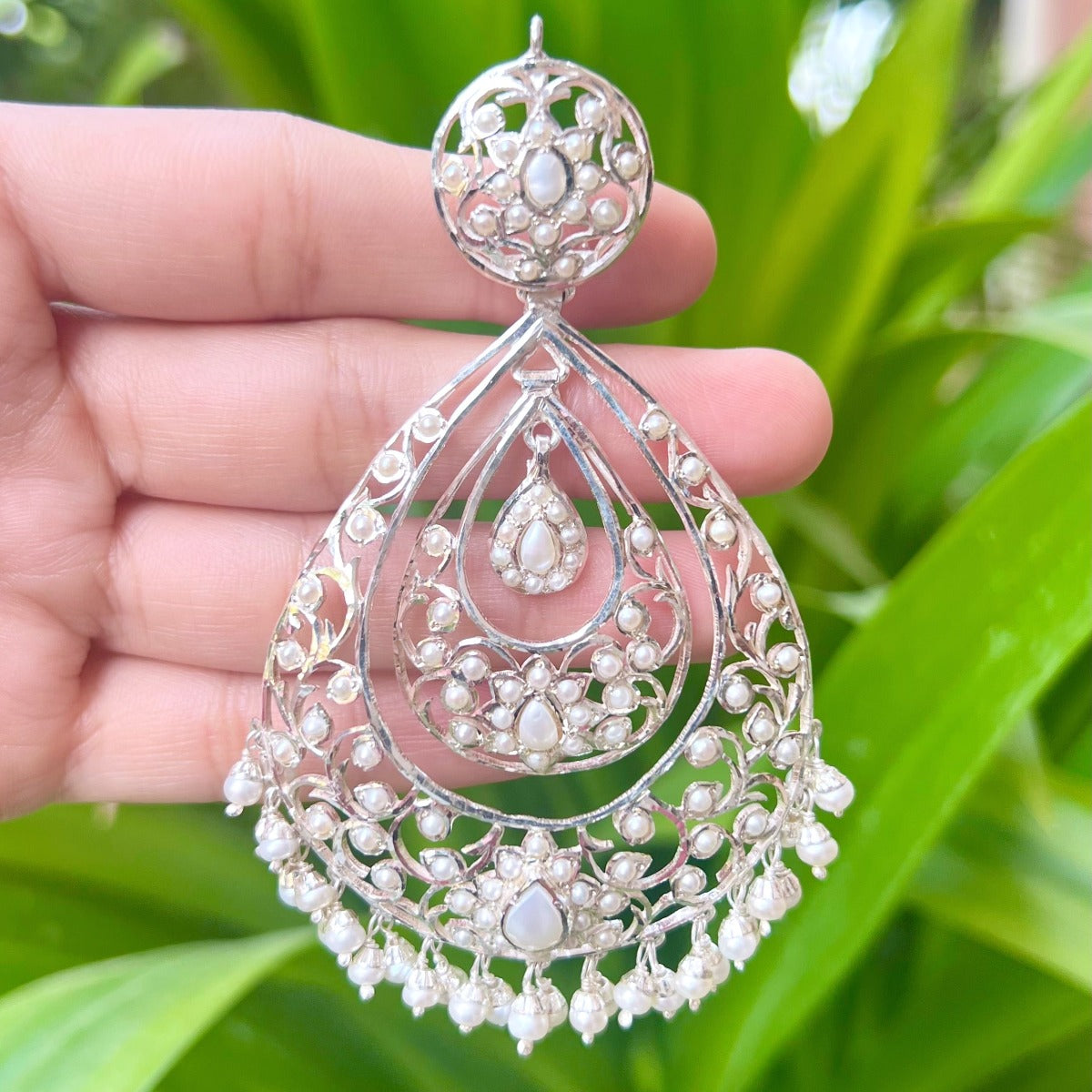 Edwardian Victorian Style Pearl and Silver Earrings