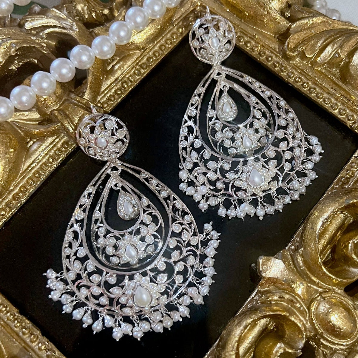 Edwardian Victorian Style Pearl and Silver Earrings