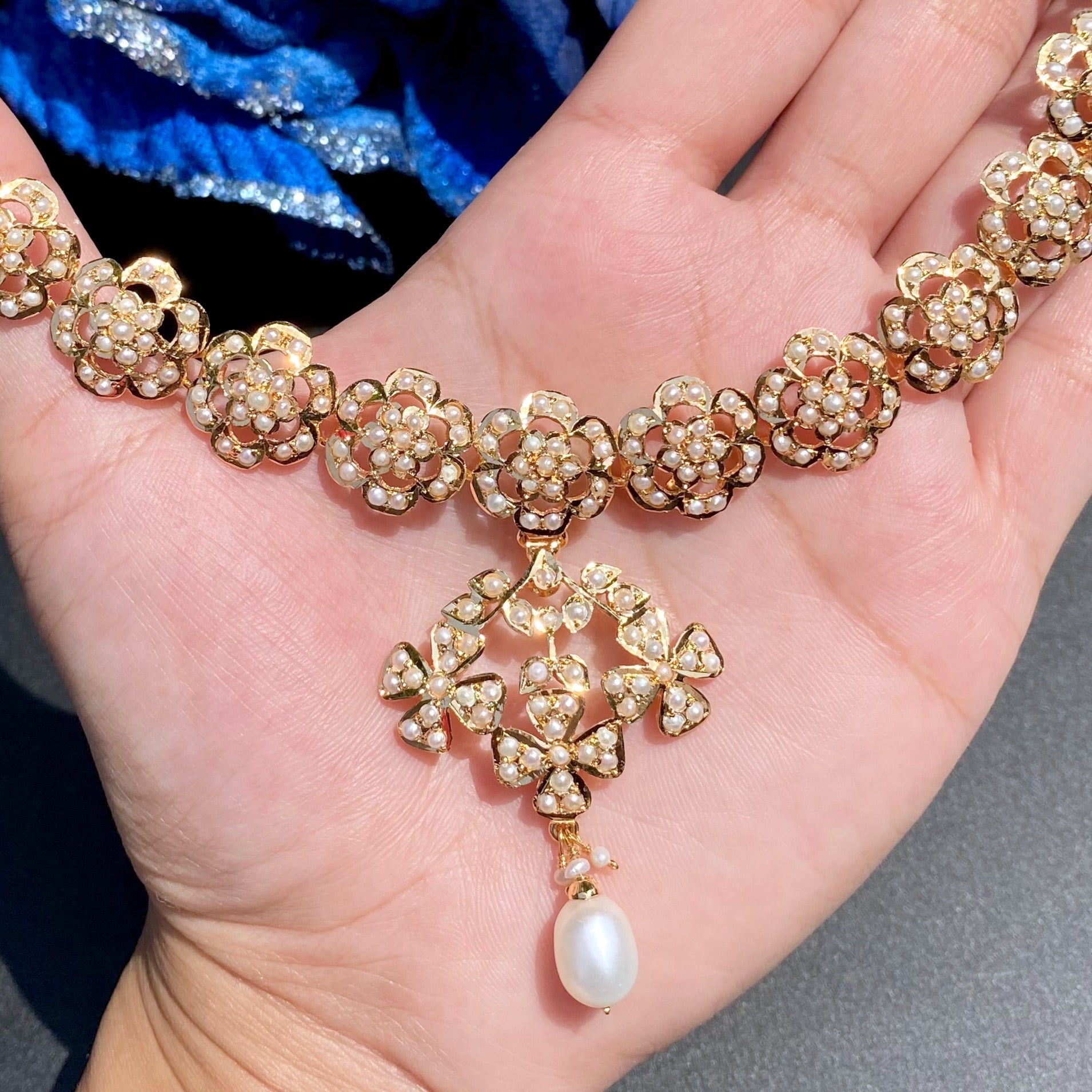 womens indian pearl necklace set