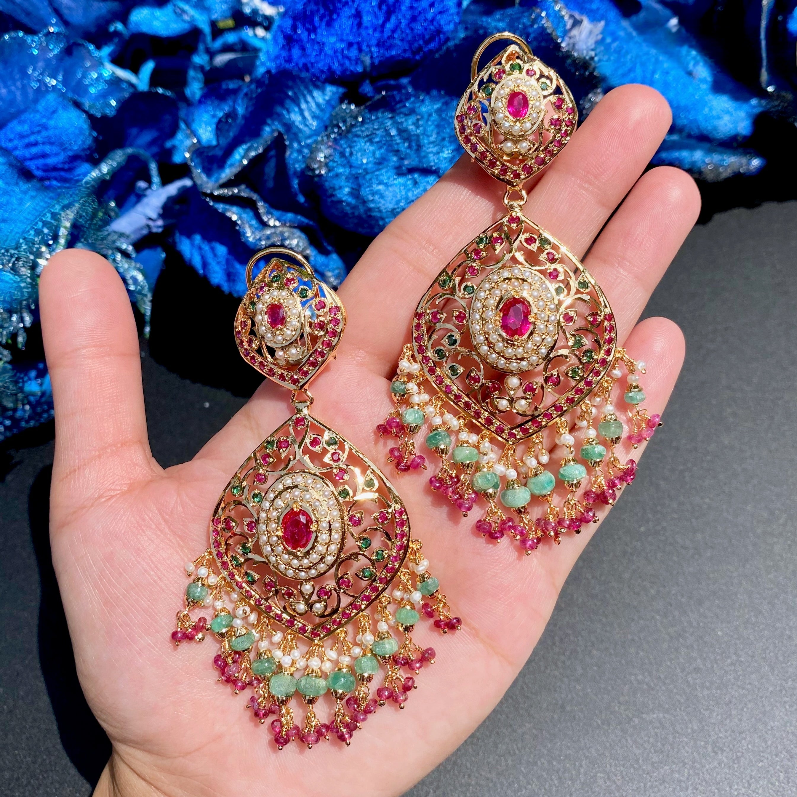 indian ruby emerald earrings