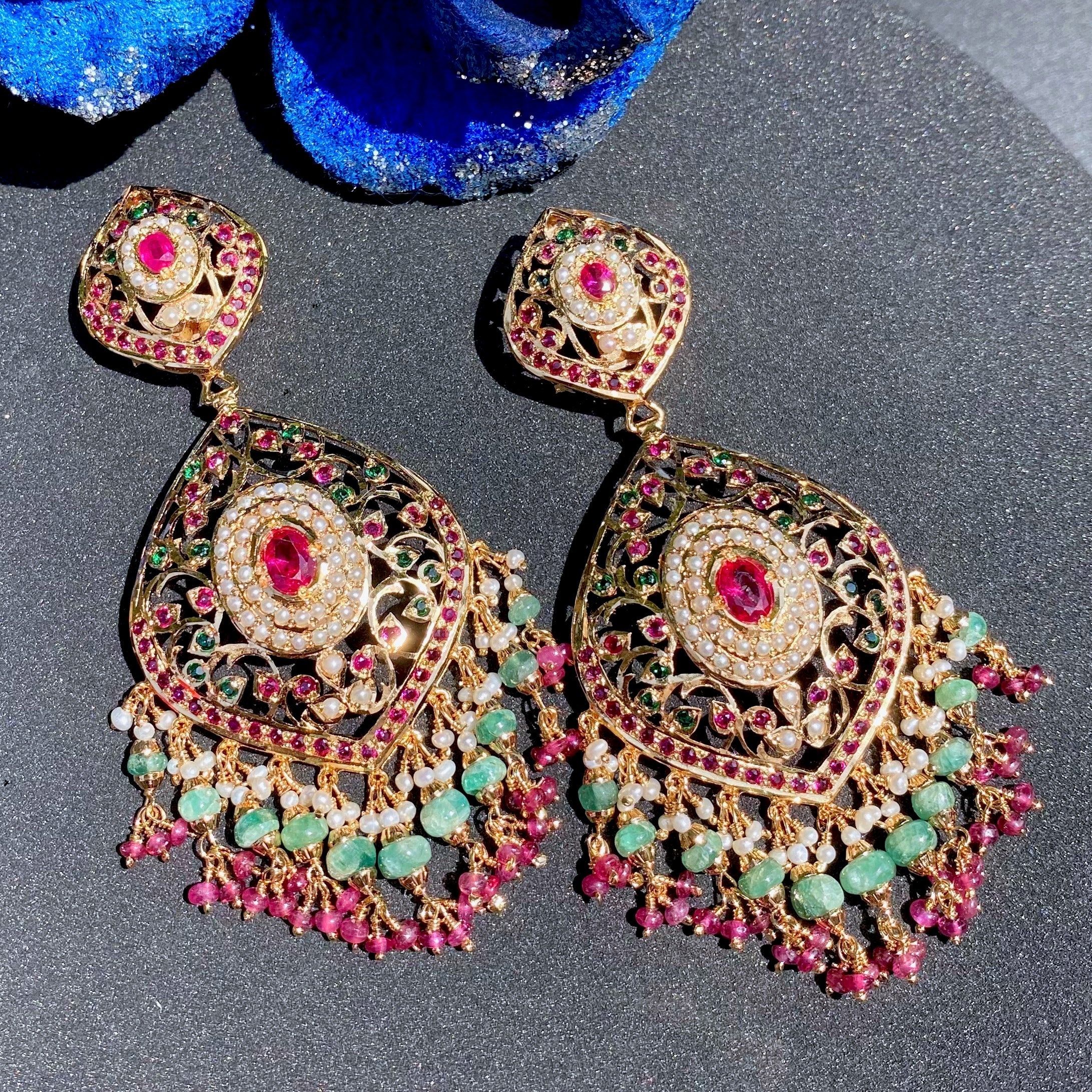 indian ruby emerald earrings