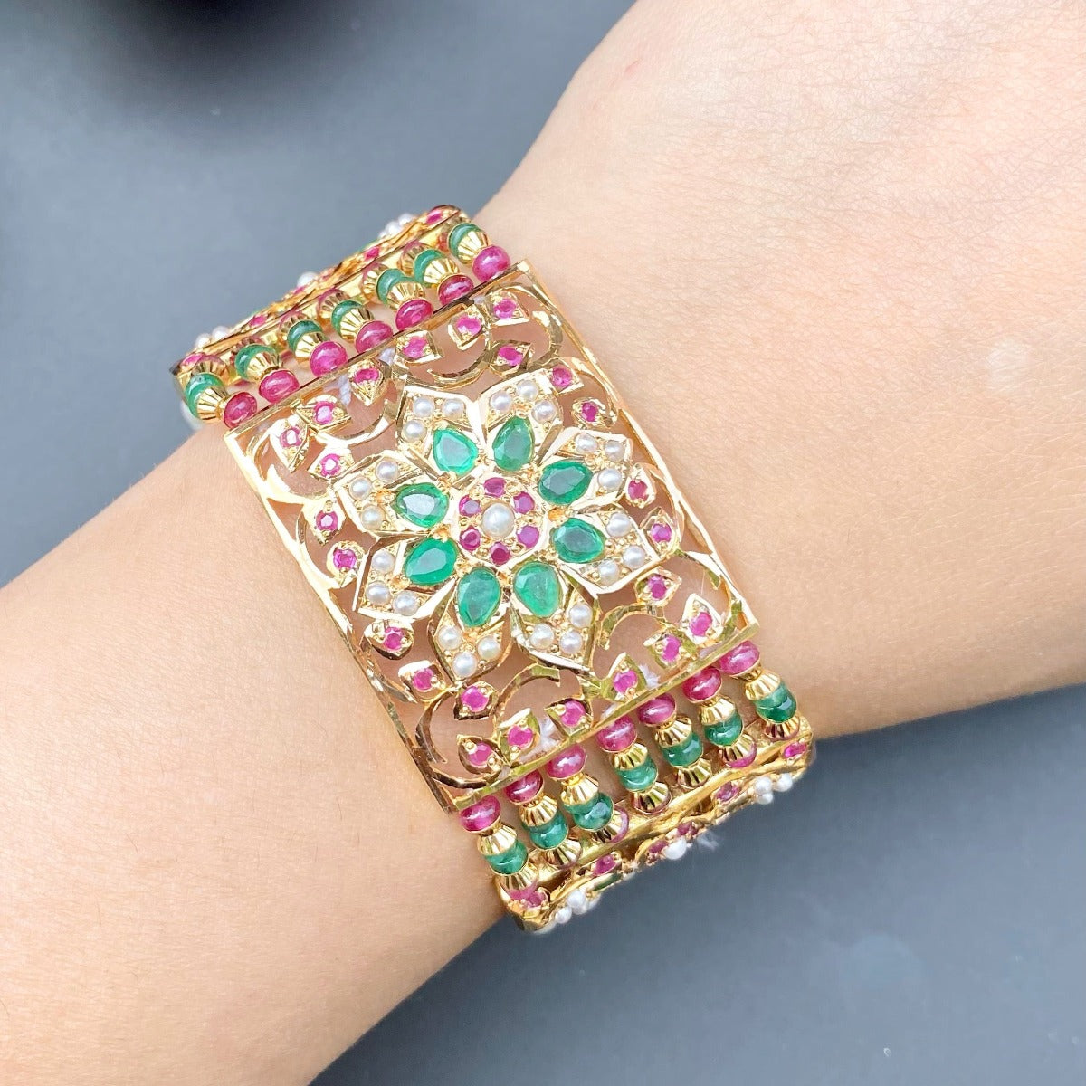 original indian 22 carat gold bracelet for women studded with precious stones