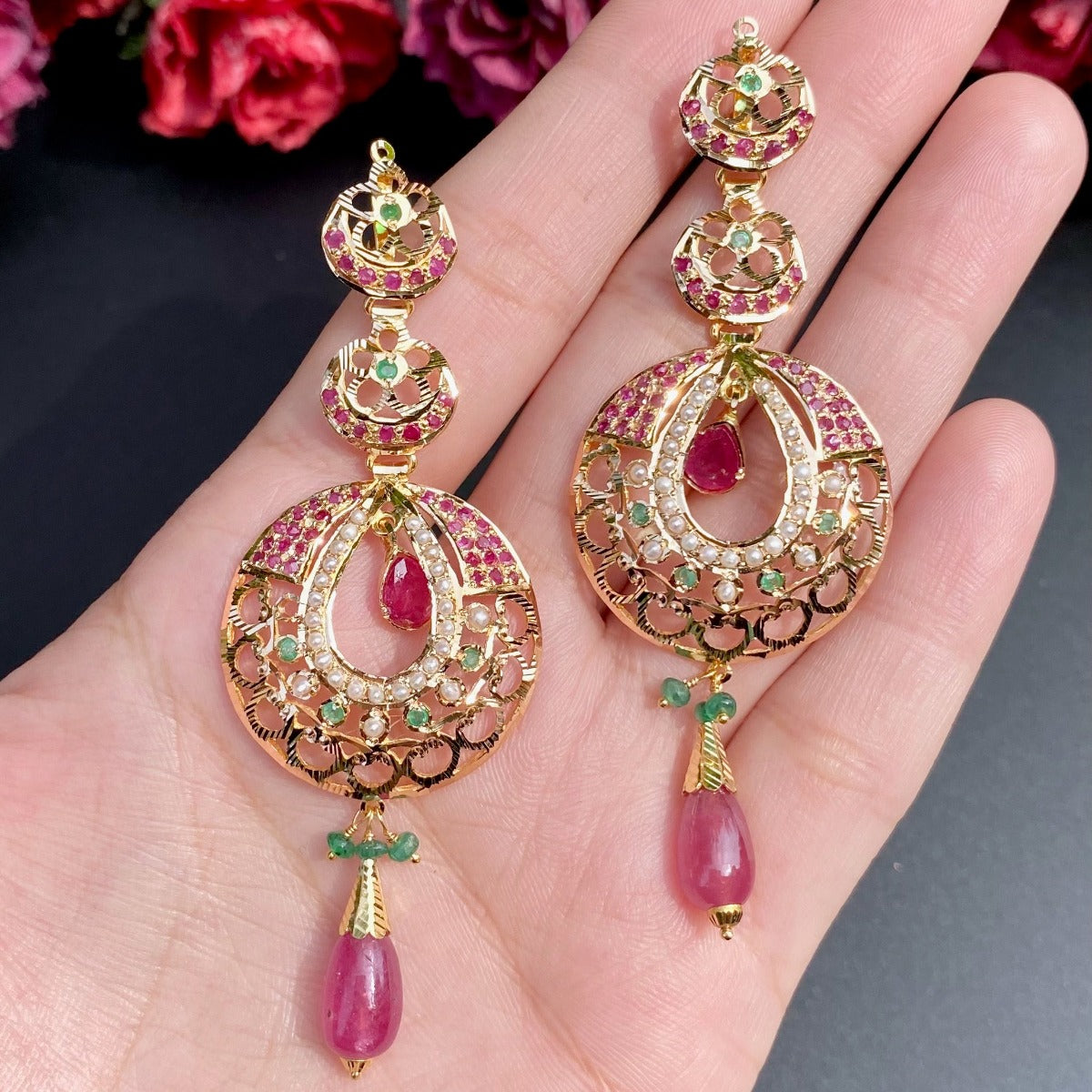 party wear 22k gold chandbali earrings under 1 lakh