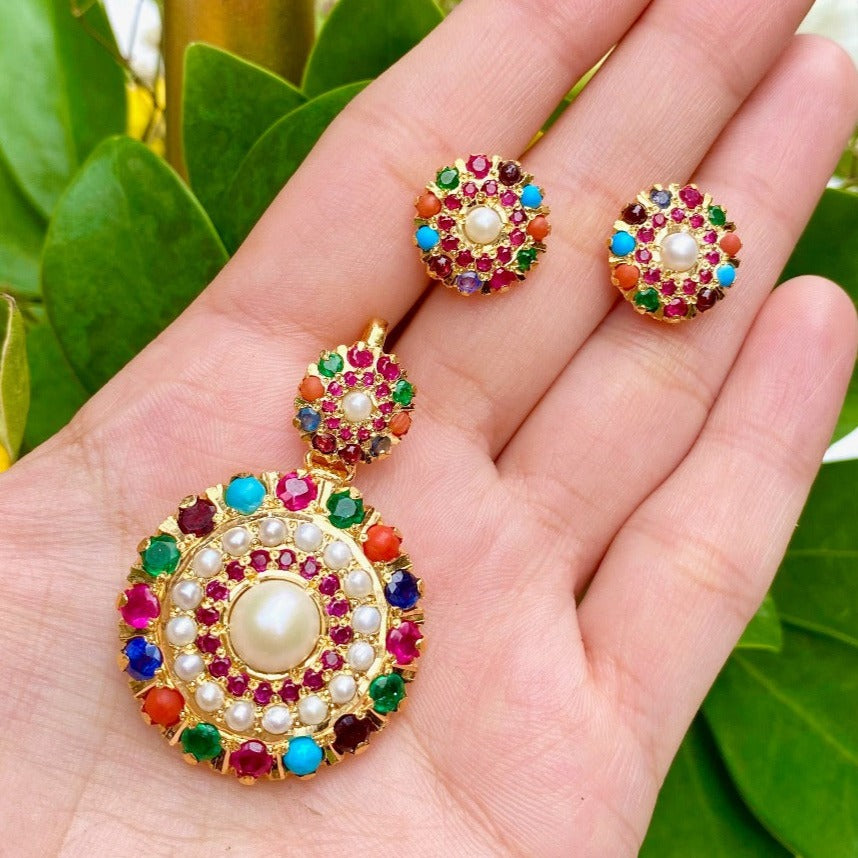 pakistani Navaratna pendant set