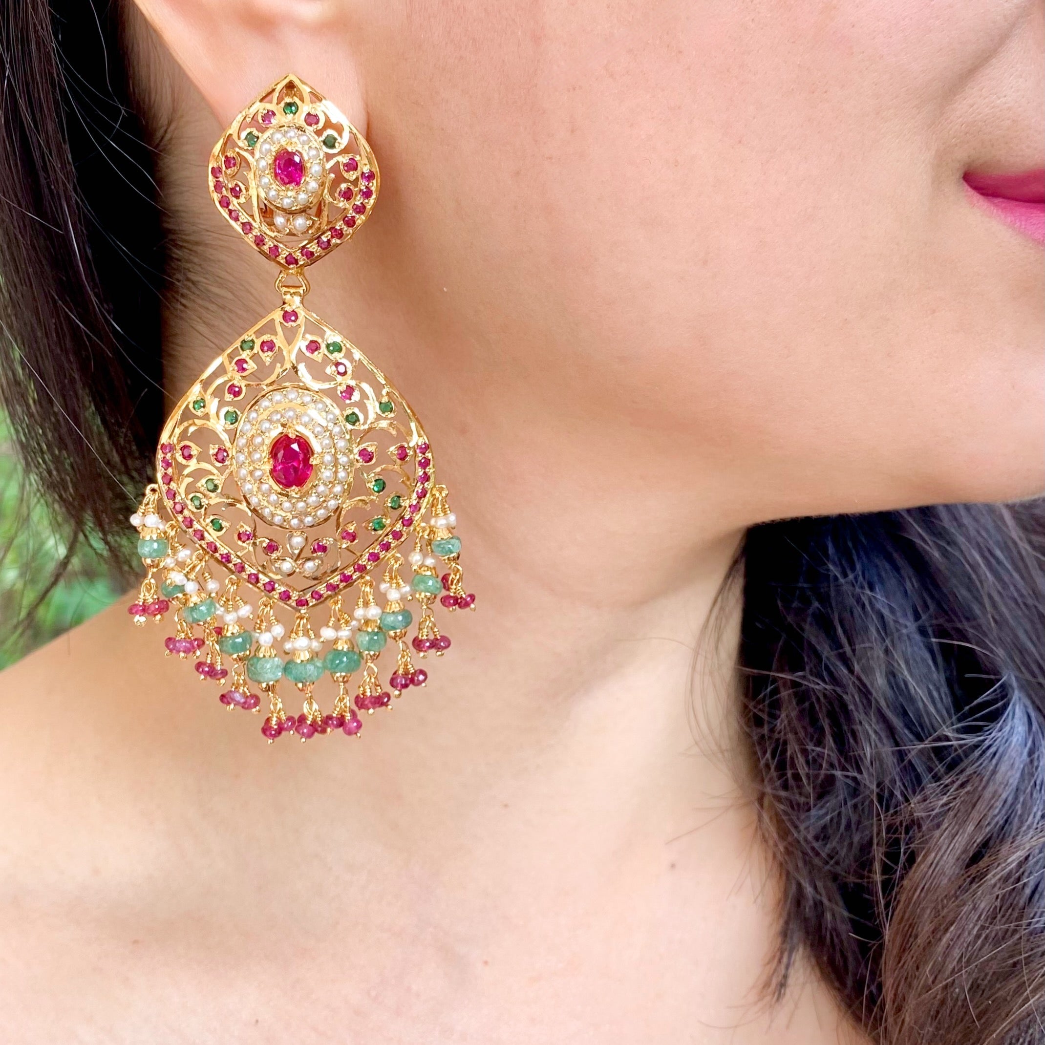 indian ruby emerald earrings