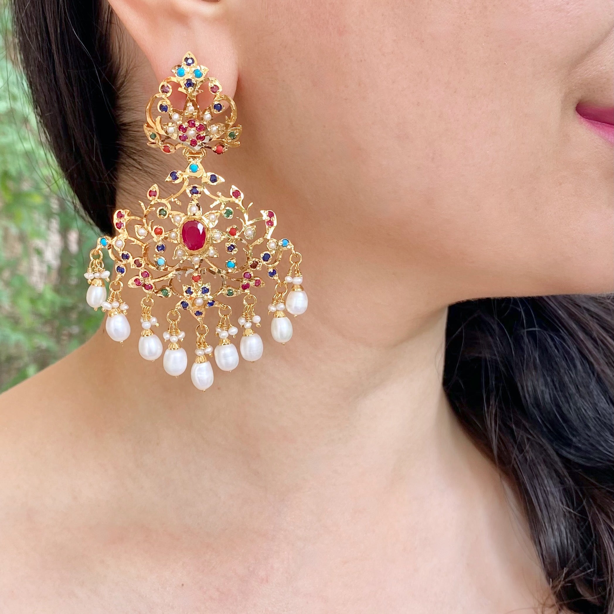 statement punjabi navratna earrings