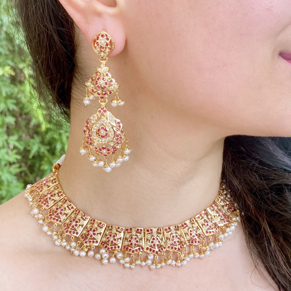 pakistani ruby red necklace set